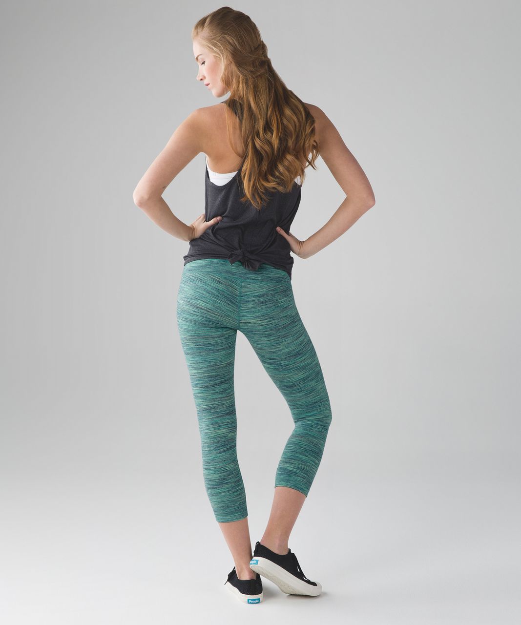 Lululemon Wunder Under Crop Leggings 4 Green Space Dye Mid Rise Knit