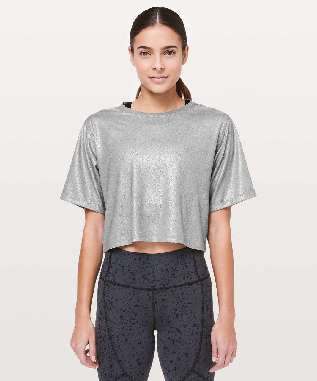 Lululemon To The Beat Tee *lululemon X SoulCycle - Luminosity Foil Print Heathered Metal Grey Silver Foil