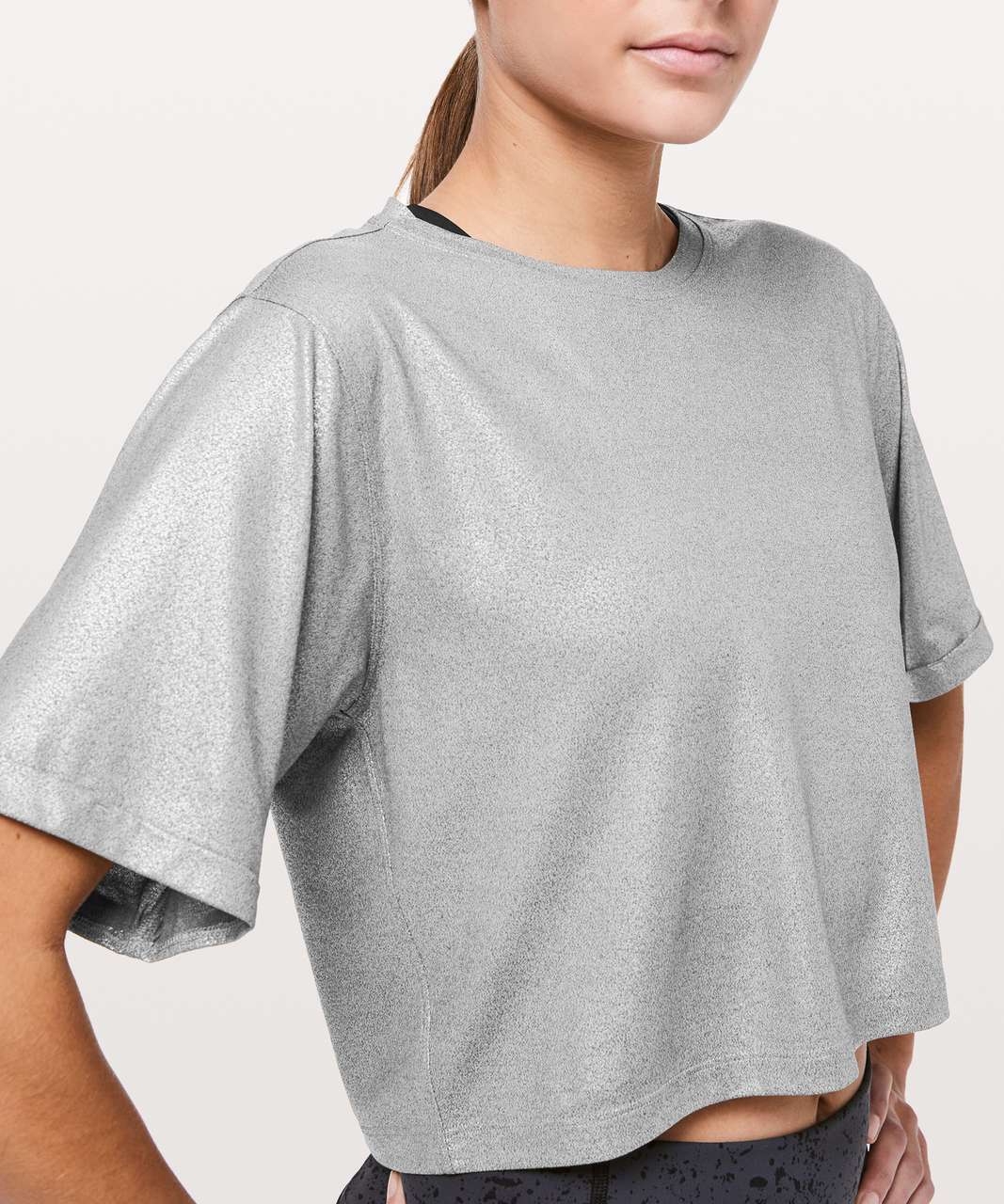 Lululemon To The Beat Tee *lululemon X SoulCycle - Luminosity Foil Print Heathered Metal Grey Silver Foil