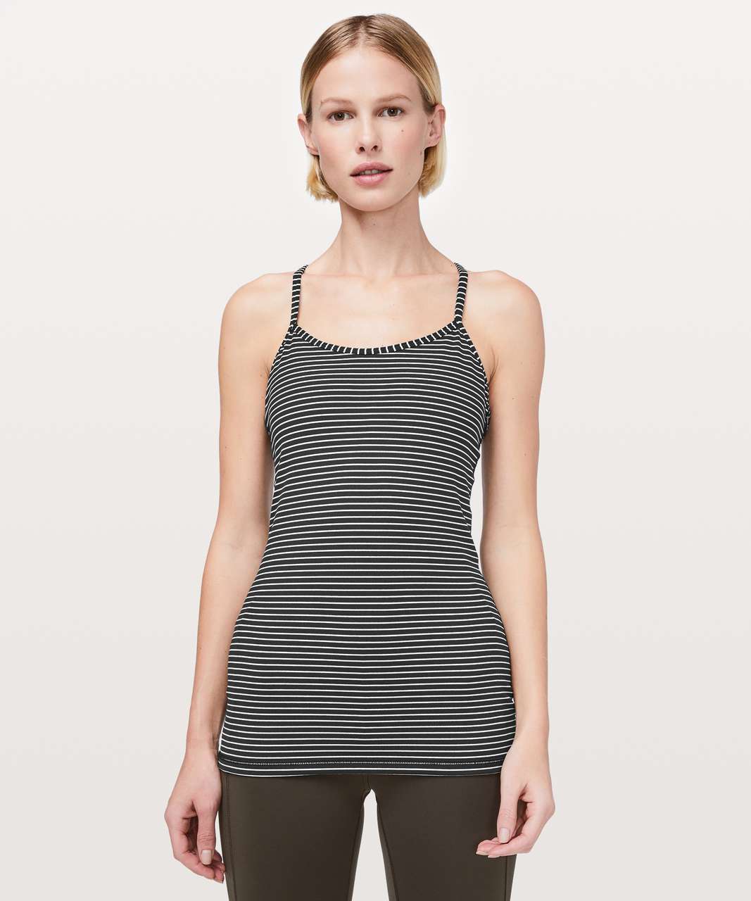 LULULEMON Lulu Women's Power Y TANK TOP Black White Striped Built in Bra 4