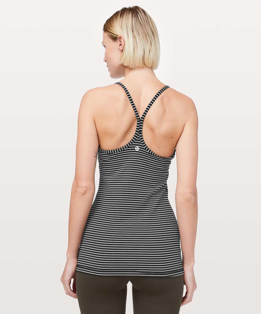 Lululemon Built In Bra Power Y Tank Size 6 Light Black Stripes