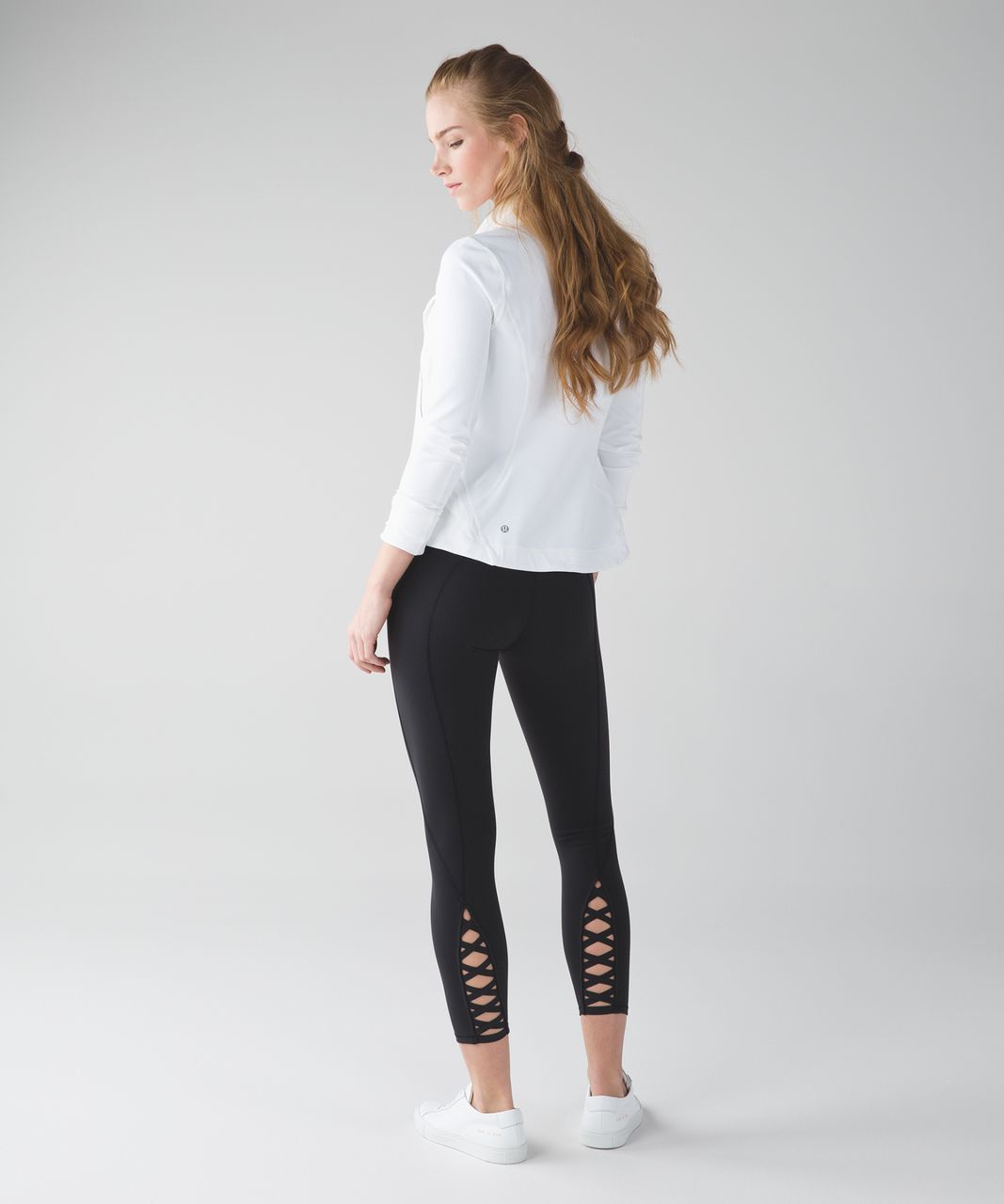 High-Rise Lattice-Trim 7/8-Length Compression Leggings for Women