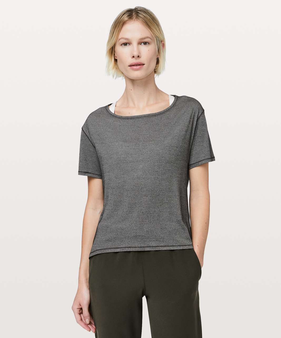 Lululemon Fall In Place Short Sleeve - Heathered Black / White