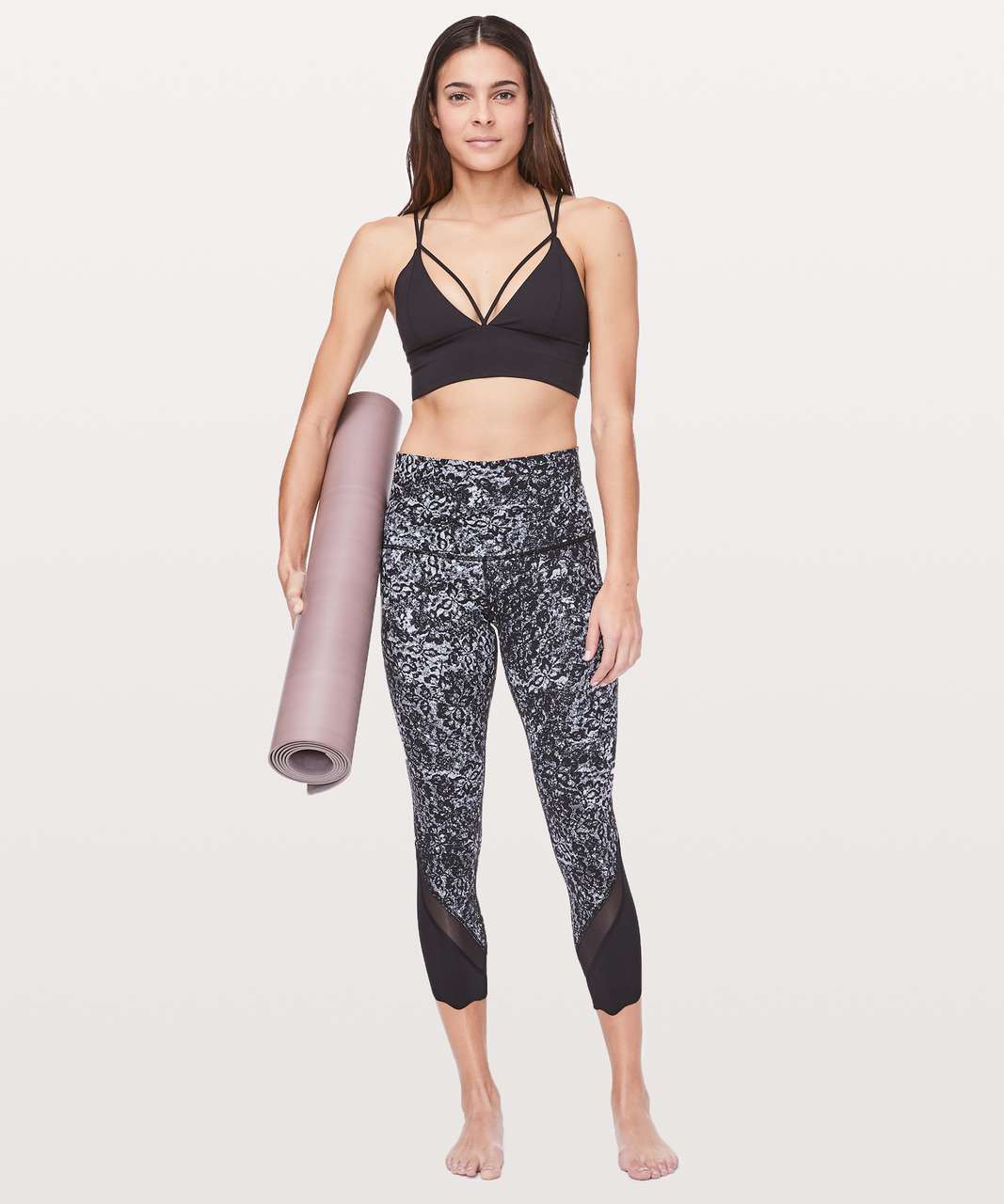 Lululemon Wunder Under Crop II (Special Edition) *Scallop 24" - Achromatize Ice Grey Black / Black