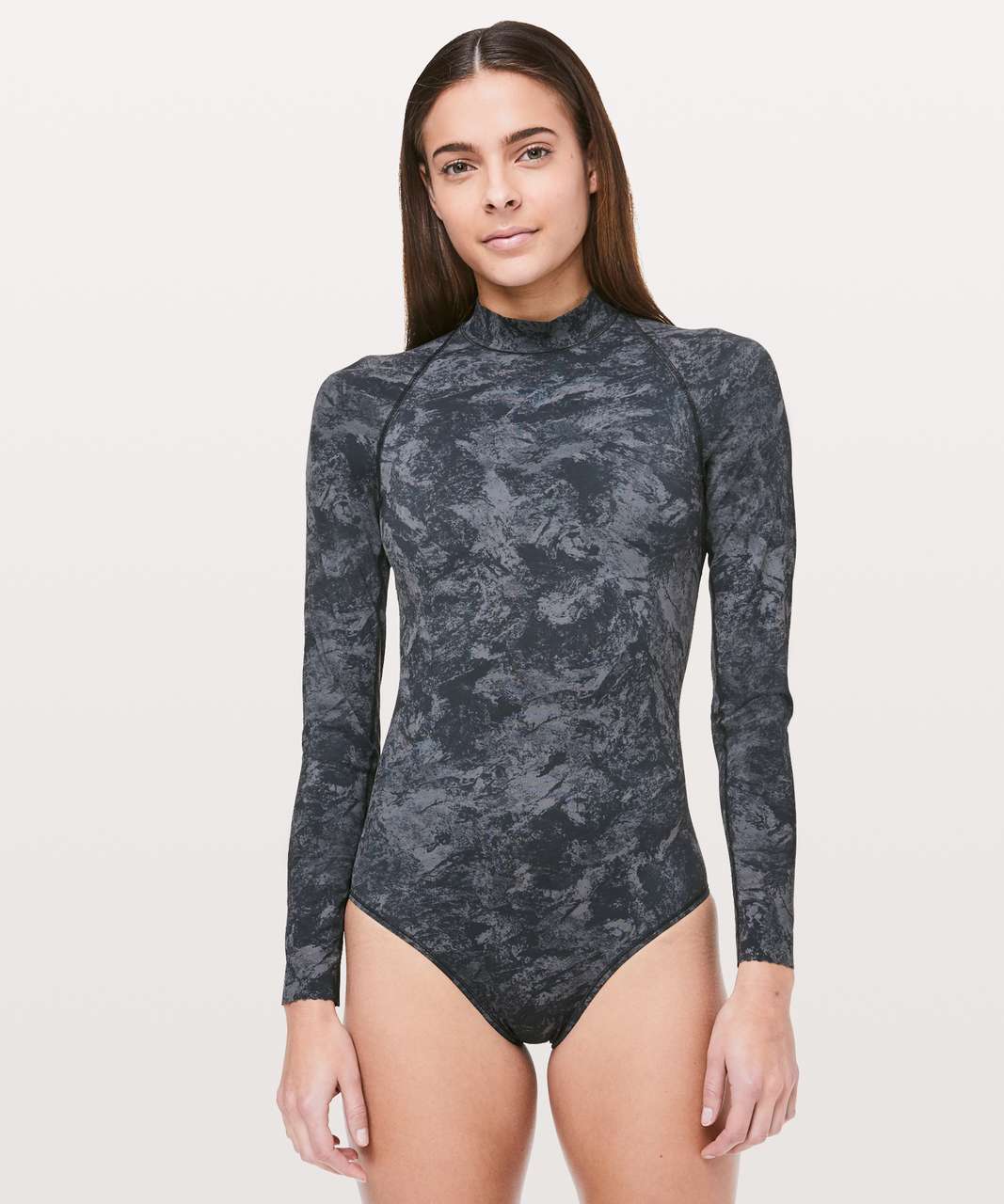 Lululemon Will The Wave Long Sleeve One Piece - Washed Marble Titanium Deep Coal