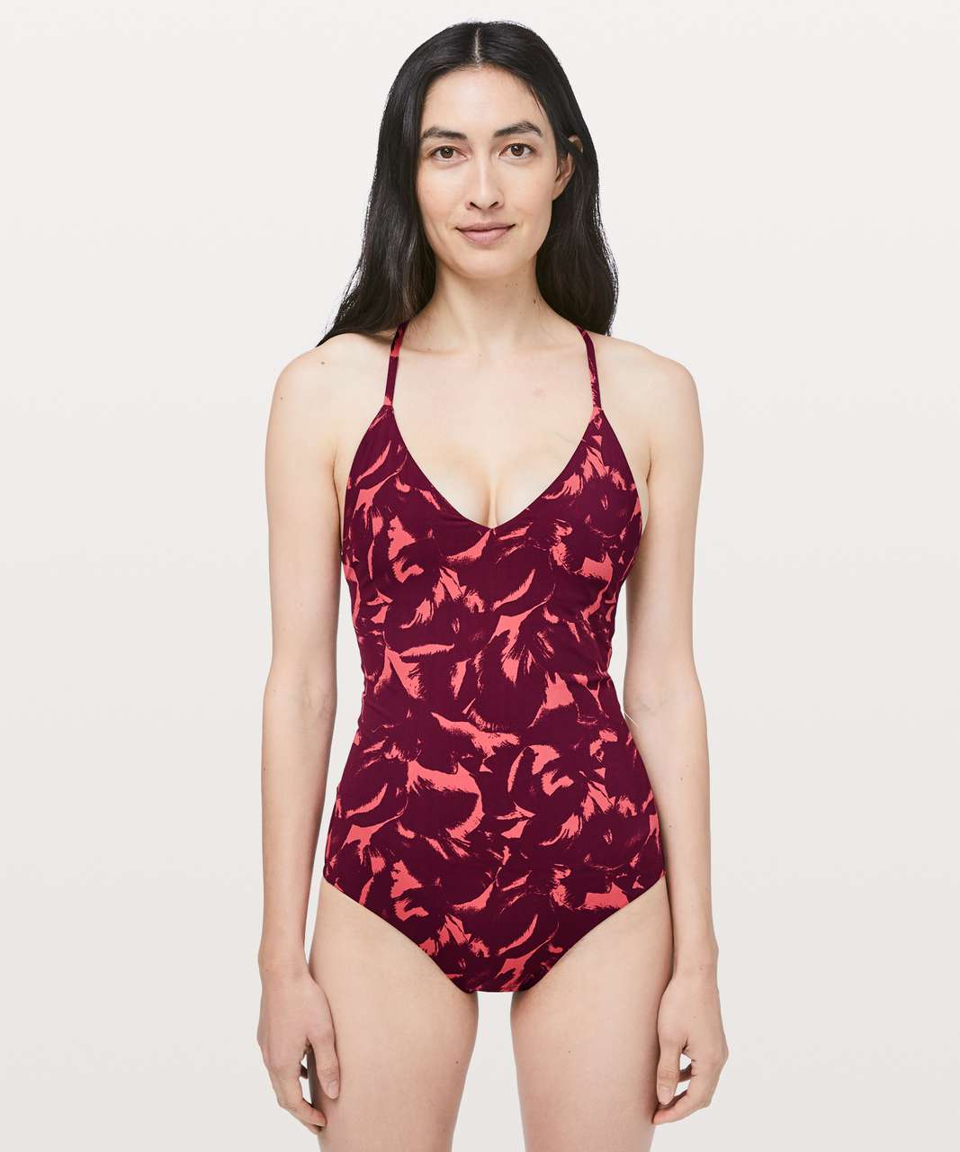 Lululemon Weave The Waves One Piece - Mini Flower Pop Poppy Coral Deep Ruby