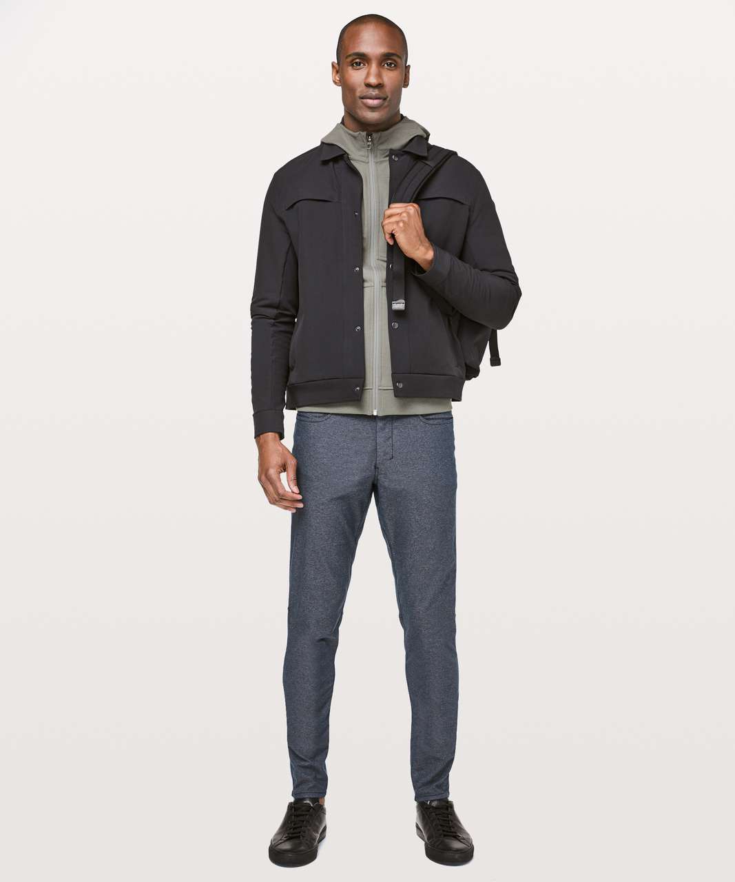 My take on casual Friday today. ABC Pant Slim 32” in True Navy + Alpine Air  Crew in Heathered Core Medium Grey (size L) : r/lululemon