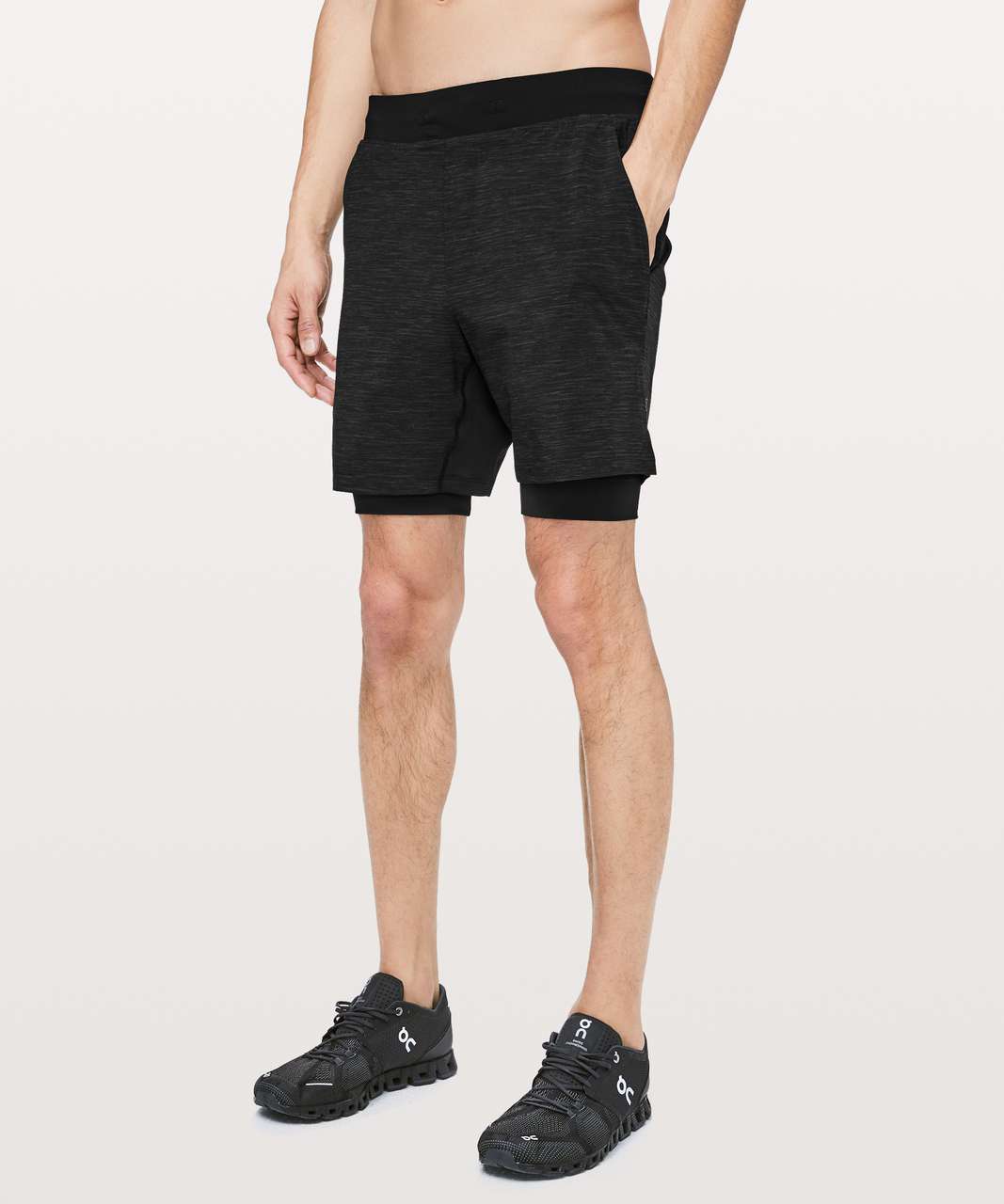 Lululemon Surge Lined Shorts 6 In Heather Allover Deep Coal Black