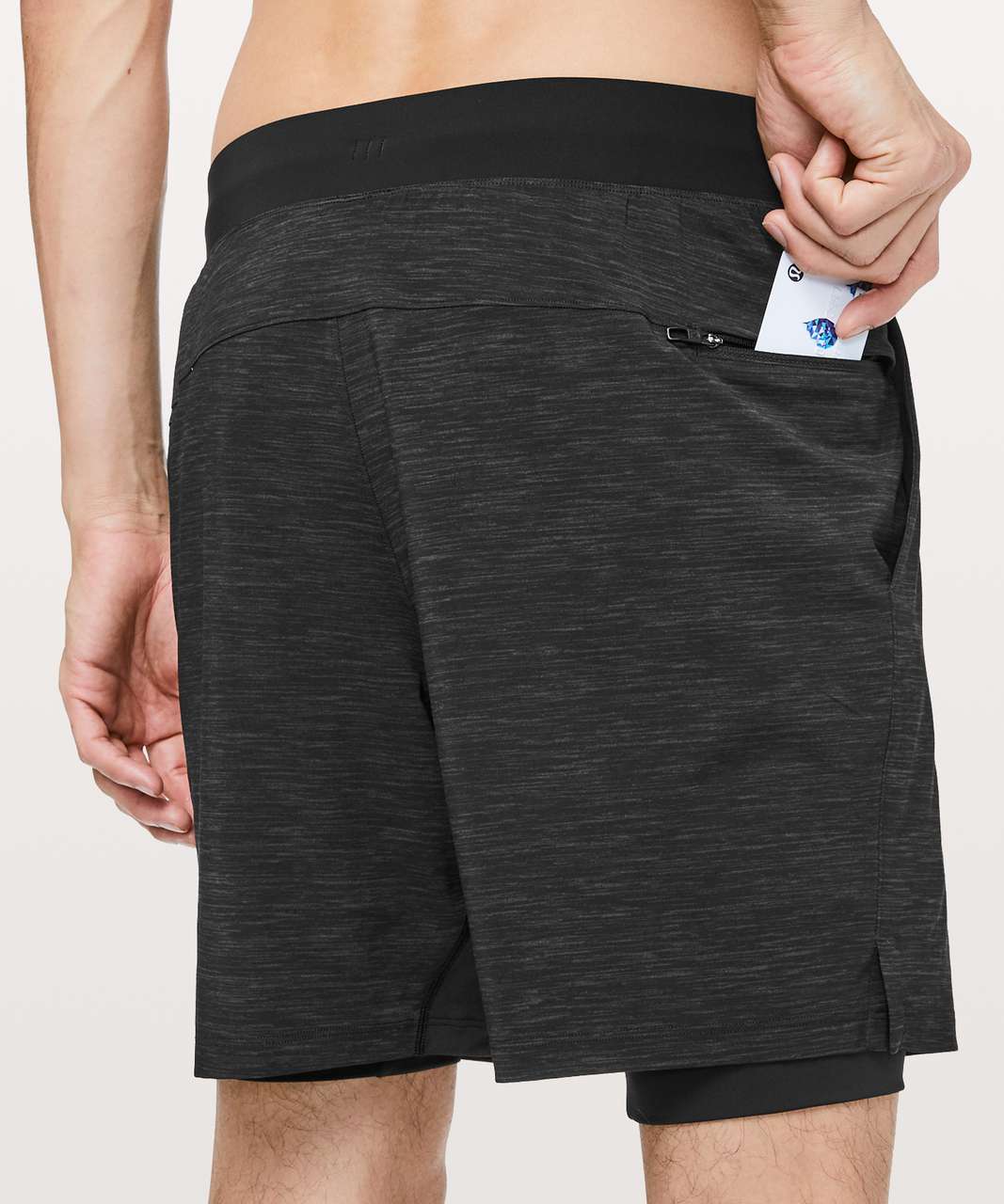 Lululemon Surge Lined Shorts 6 In Heather Allover Deep Coal Black