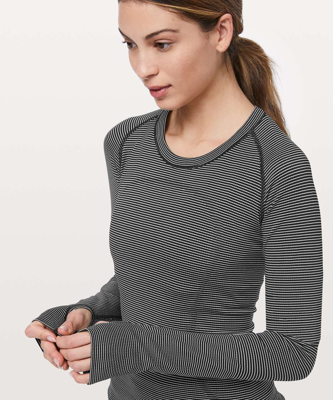 Lululemon Swiftly Tech Long Sleeve Crew - White / White / Black (Striped)