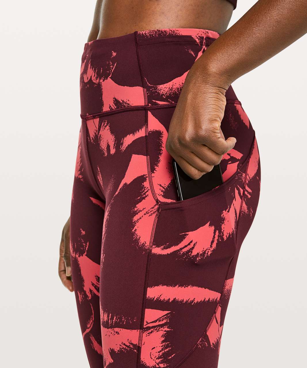 Lululemon Fast & Free Full Length Tight *Non-Reflective 28" - Flower Pop Poppy Coral Deep Ruby