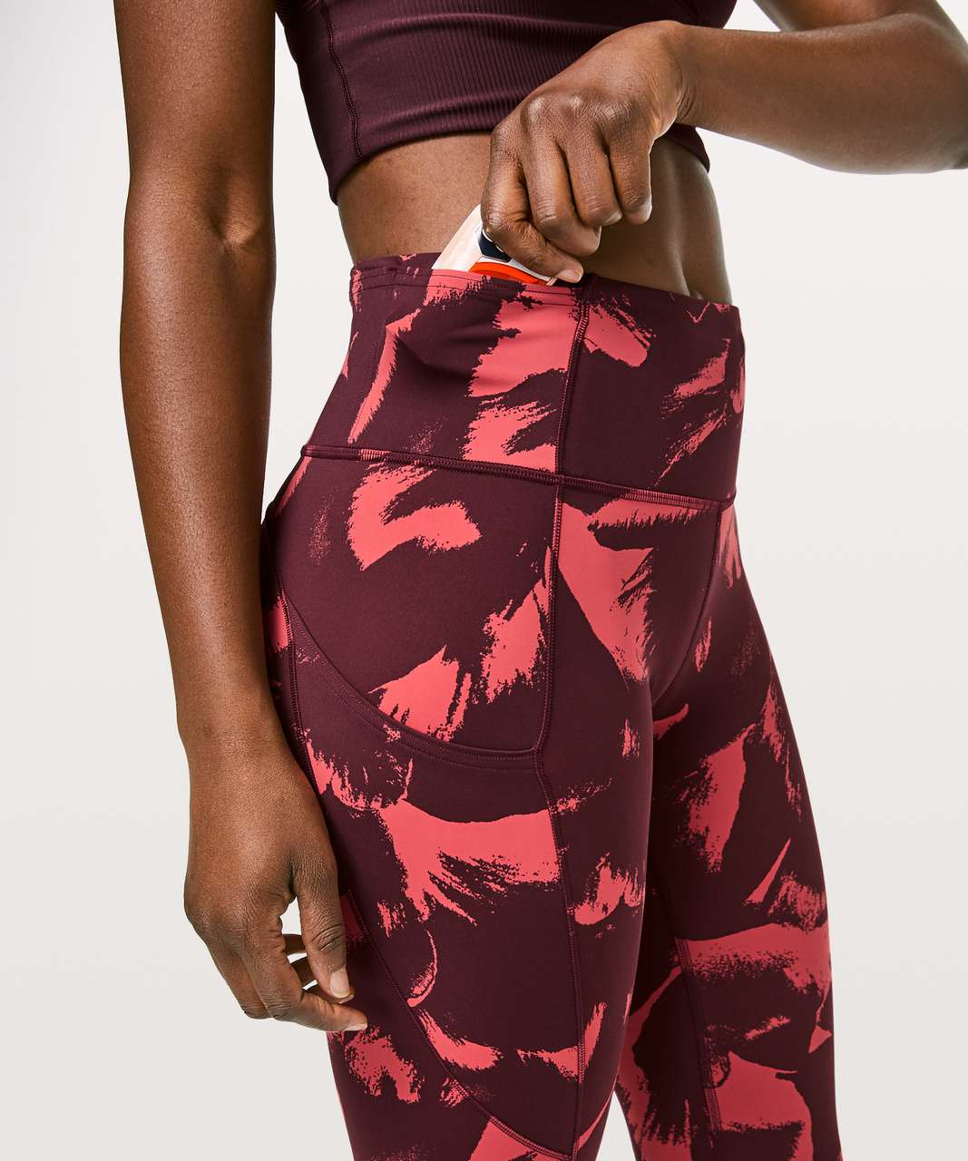 Lululemon Fast & Free Full Length Tight *Non-Reflective 28" - Flower Pop Poppy Coral Deep Ruby