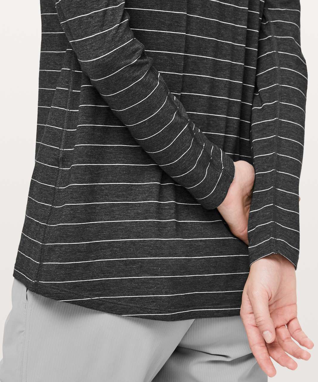 Lululemon Emerald Long Sleeve - Short Serve Stripe Heathered Black White