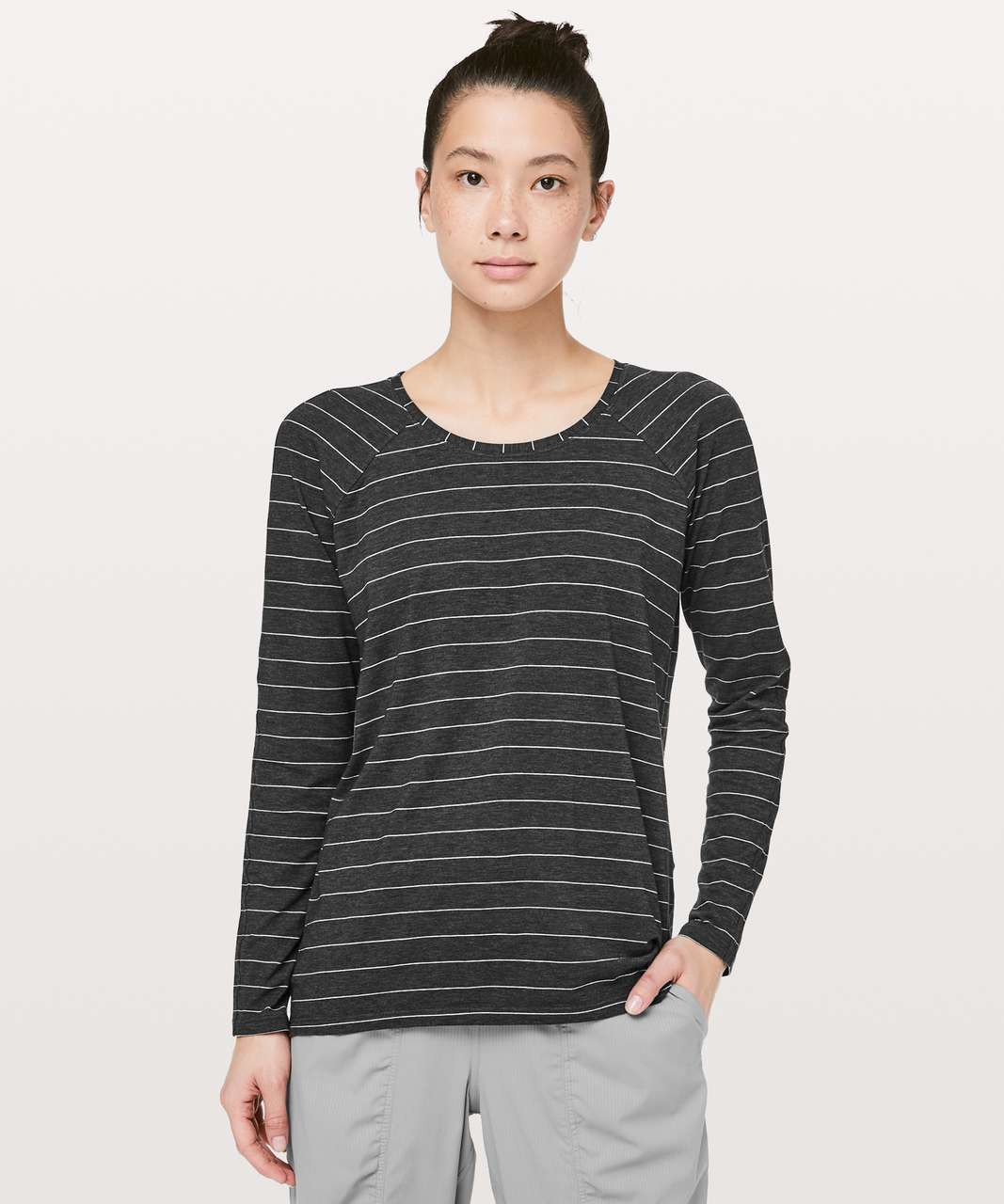 Lululemon Emerald Long Sleeve - Short Serve Stripe Heathered Black White