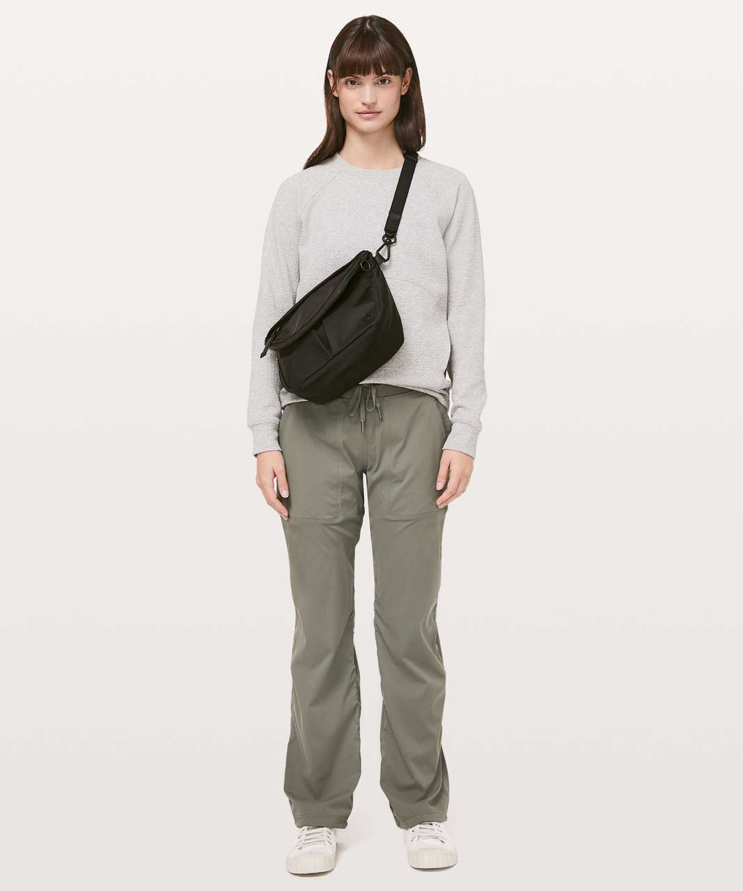 Dance studio pant (unlined) in rhino gray with love tee in true