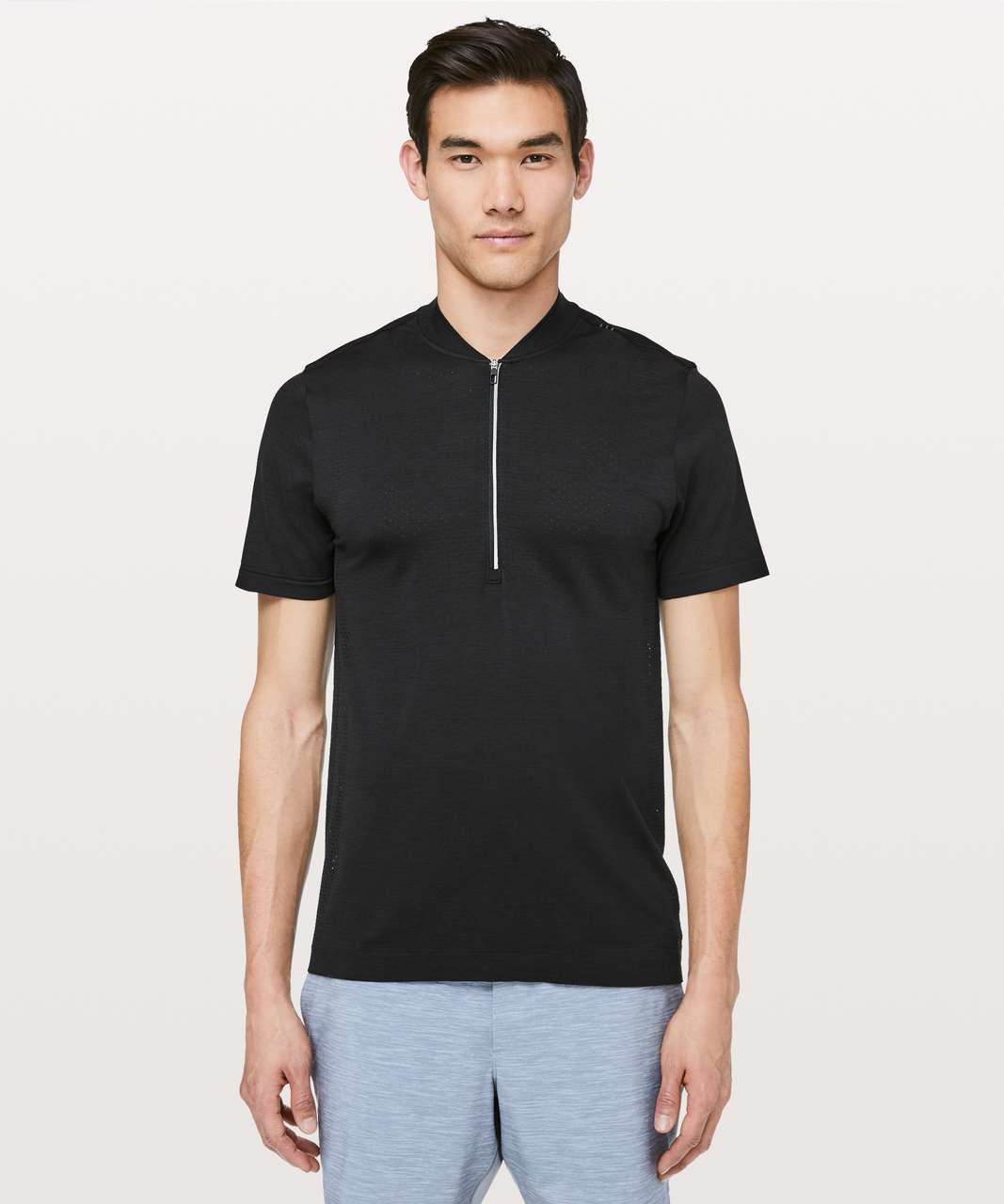 Lululemon Metal Vent Tech Surge Short Sleeve 1/2 Zip - Black / Black