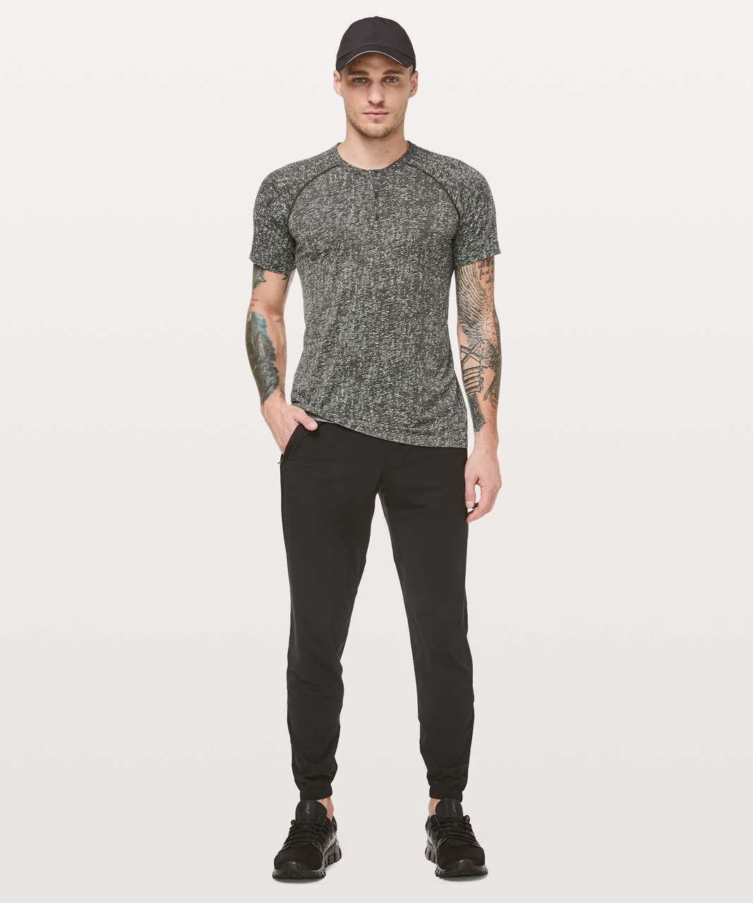 Lululemon Metal Vent Tech Short Sleeve Henley - Dark Olive / White