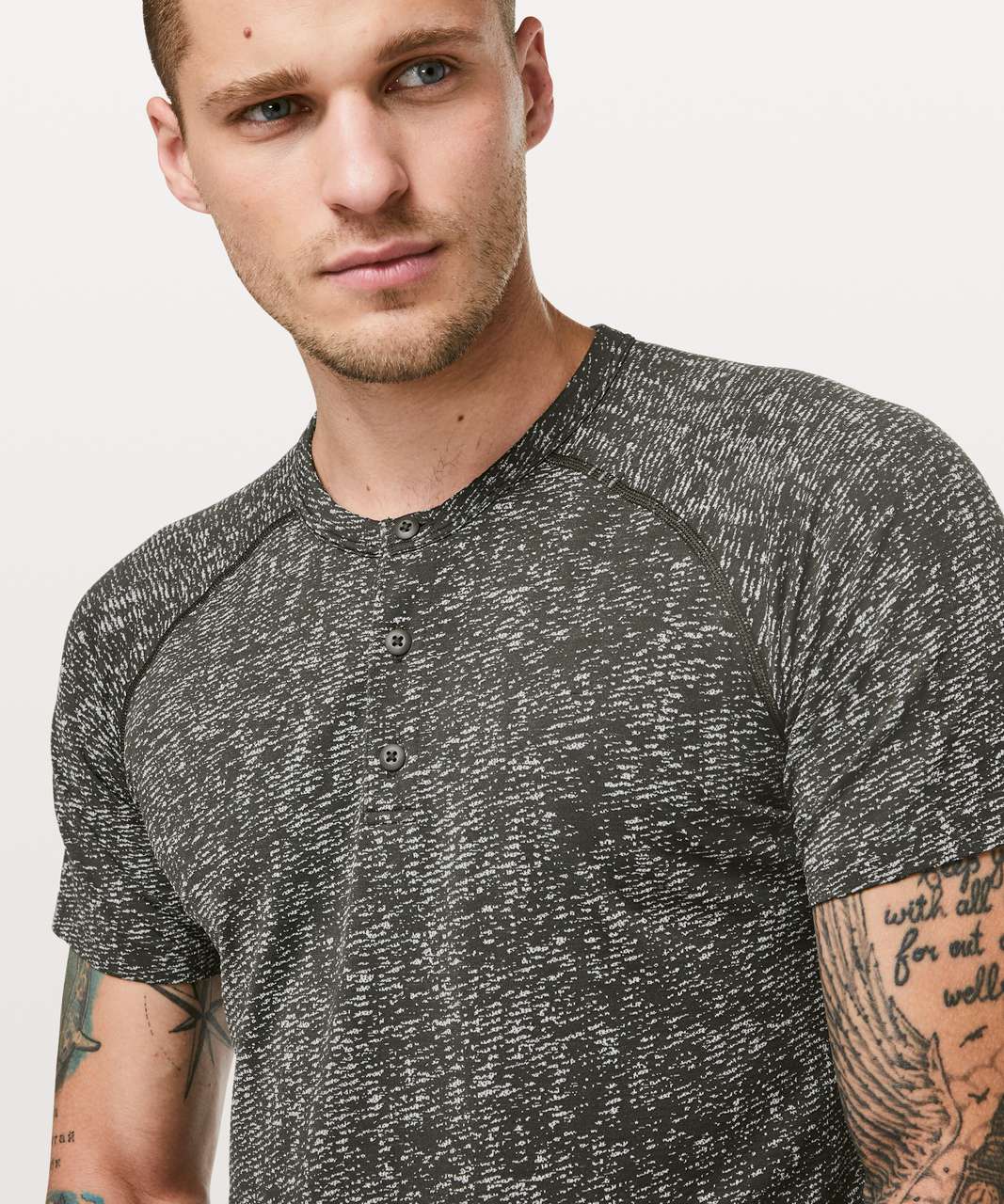 Lululemon Metal Vent Tech Short Sleeve Henley - Dark Olive / White