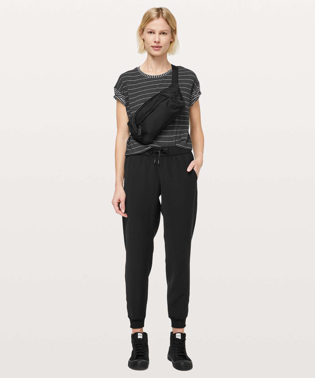 Lululemon Cates Tee - Short Serve Stripe Heathered Black White / Modern Stripe Heathered Black White