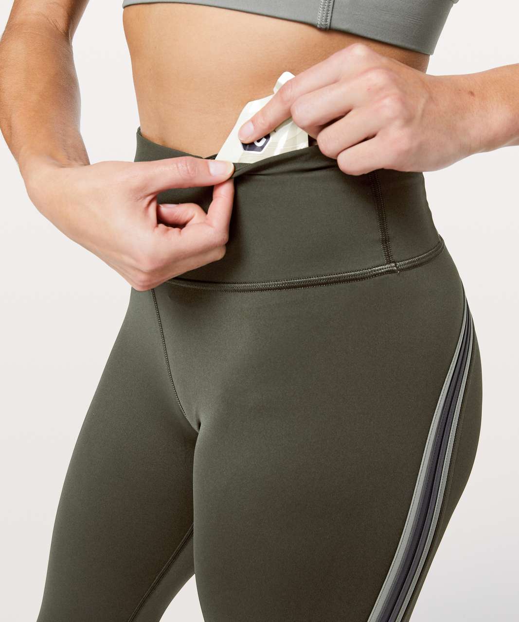 Lululemon Run Crew Tight *28" - Dark Olive / Obsidian / Grey Sage