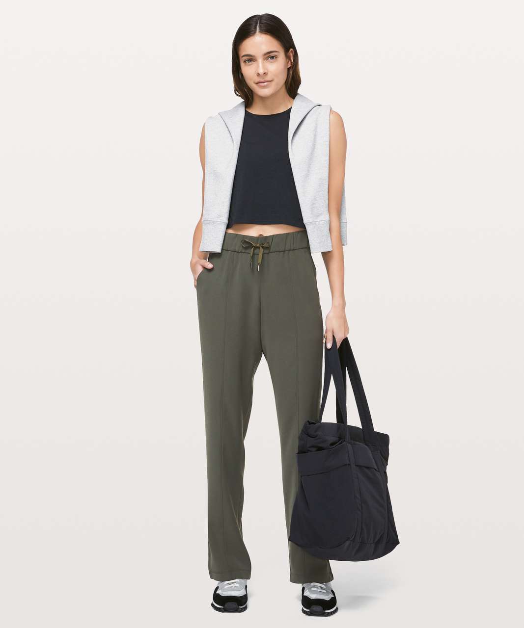 Lululemon On the Right Track Pant - Dark Olive / Black - lulu fanatics