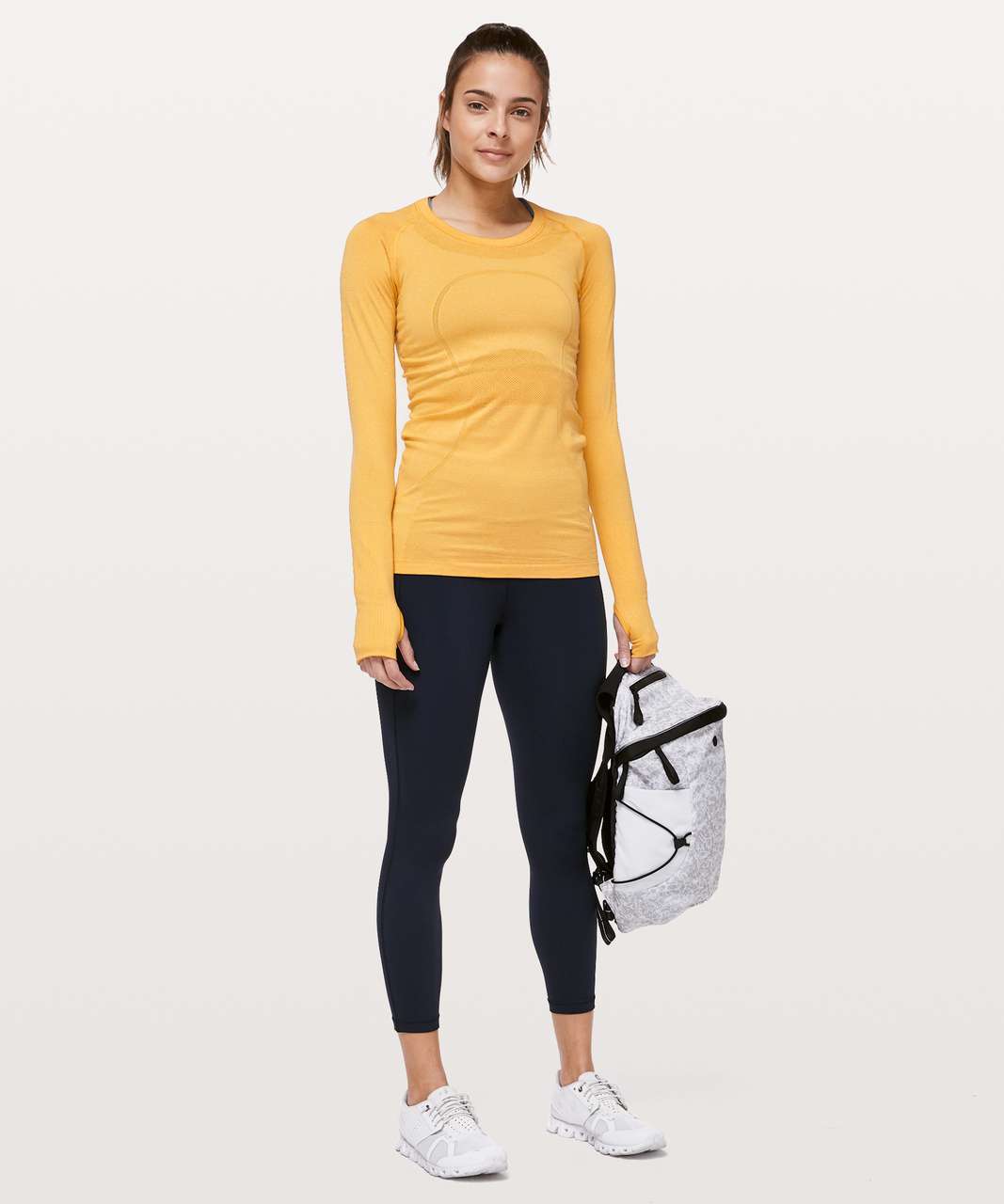 Lululemon Swiftly Tech Long Sleeve Crew - Honey Lemon / White - lulu  fanatics