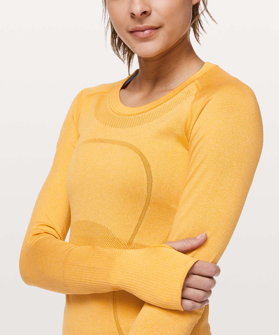 Lululemon Swiftly Tech Long Sleeve Crew - Honey Lemon / White