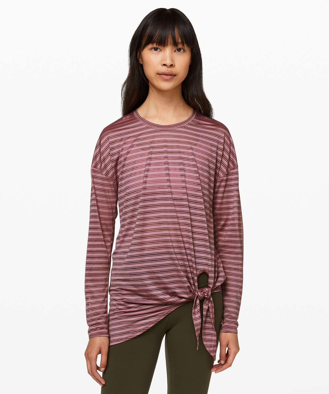 Lululemon Pink and Grey Striped with Black Side Stripe Full Length