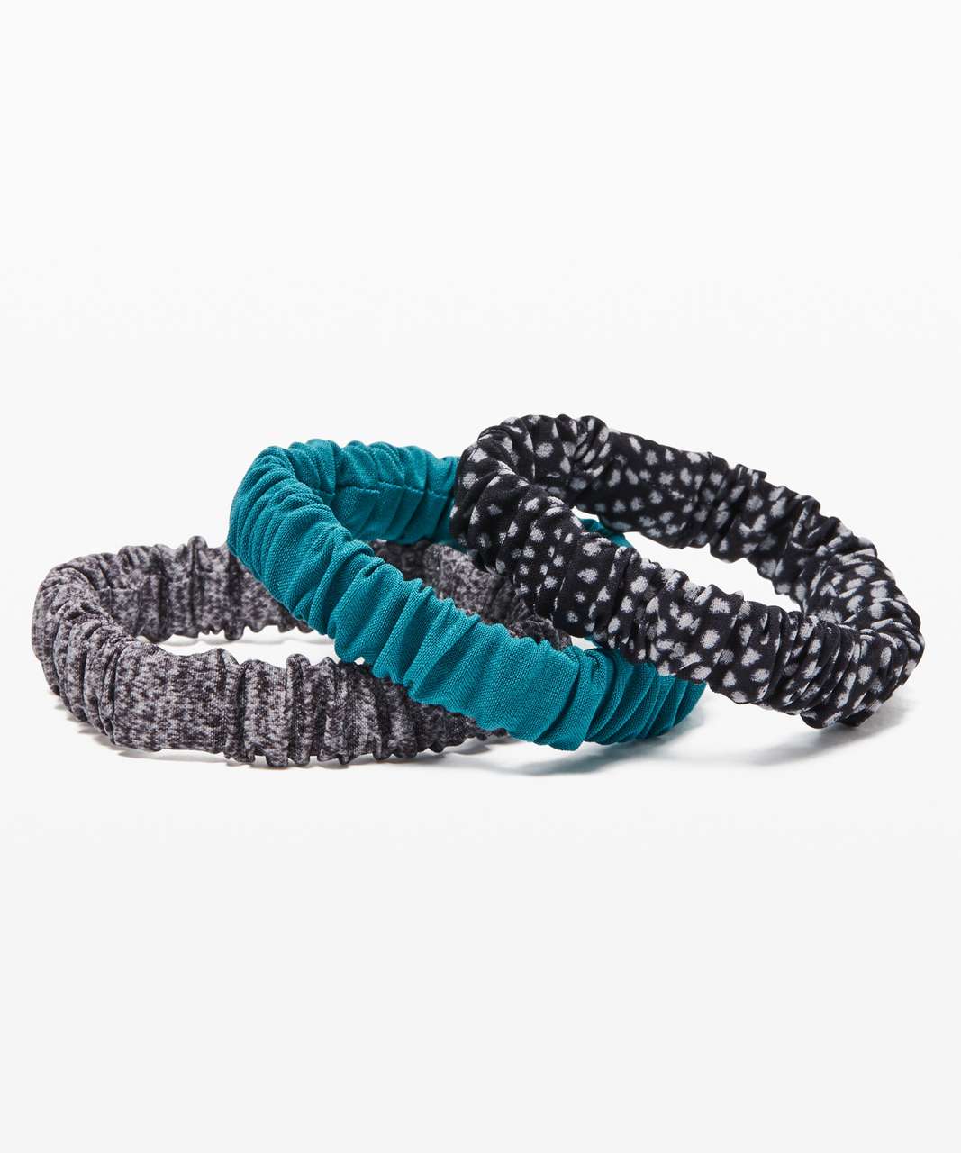 Lululemon Skinny Scrunchie 3 Pack - Heather Lux Multi Black / Cyprus / Free Spirit Ice Grey Black