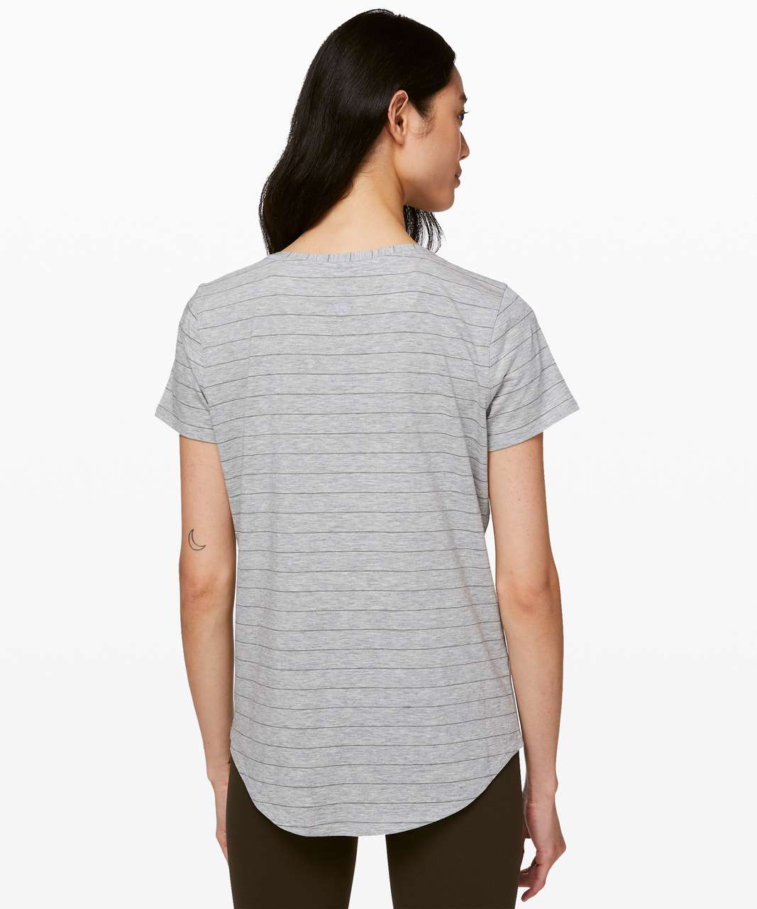 Lululemon Love T-Shirt Womens 6, Crew Neck Stripe Grey Sage Pima