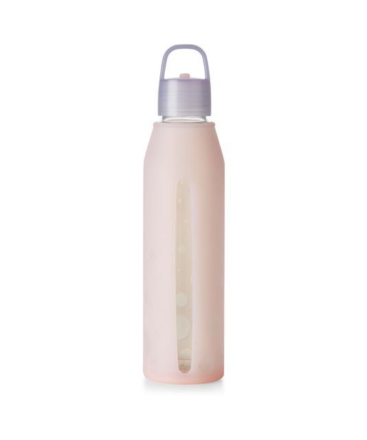 LULULEMON 16 oz Glass Water Bottle with Pink Silicone Sleeve ~ Love Yoga