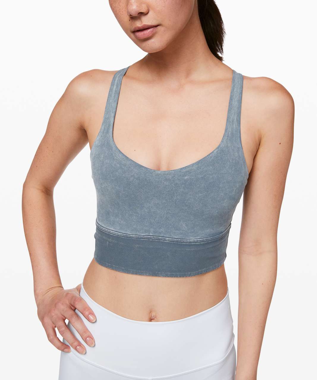 Lululemon Free to Be Serene Bra High Neck Long Line Cyan Blue Size 6 C/D  75109