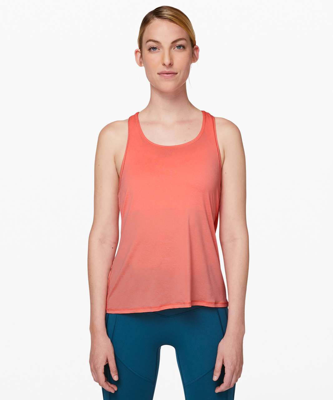 Lululemon Tank Top Women 6 Coral Power Y Built in Bra Workout Thin Strap  Tank