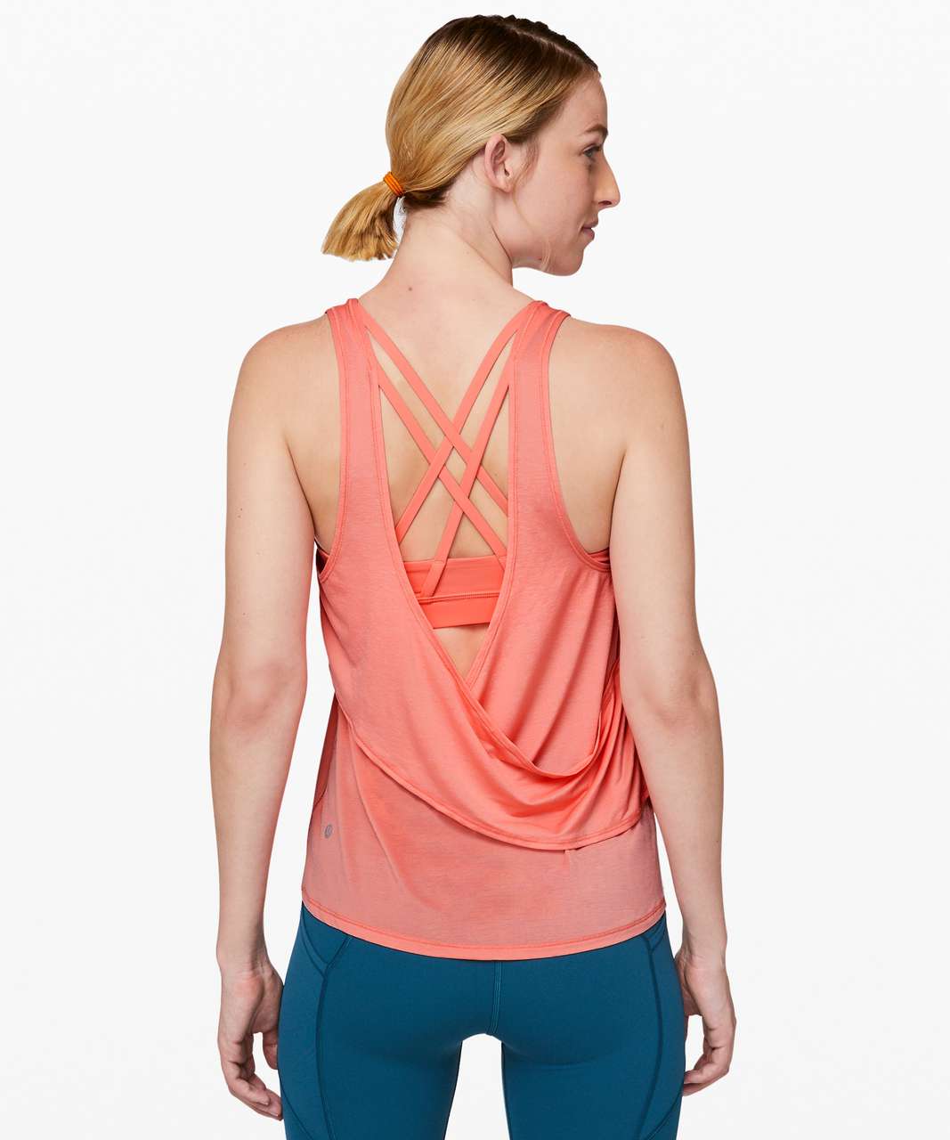 Lululemon Tank Top Women 6 Coral Power Y Built in Bra Workout Thin