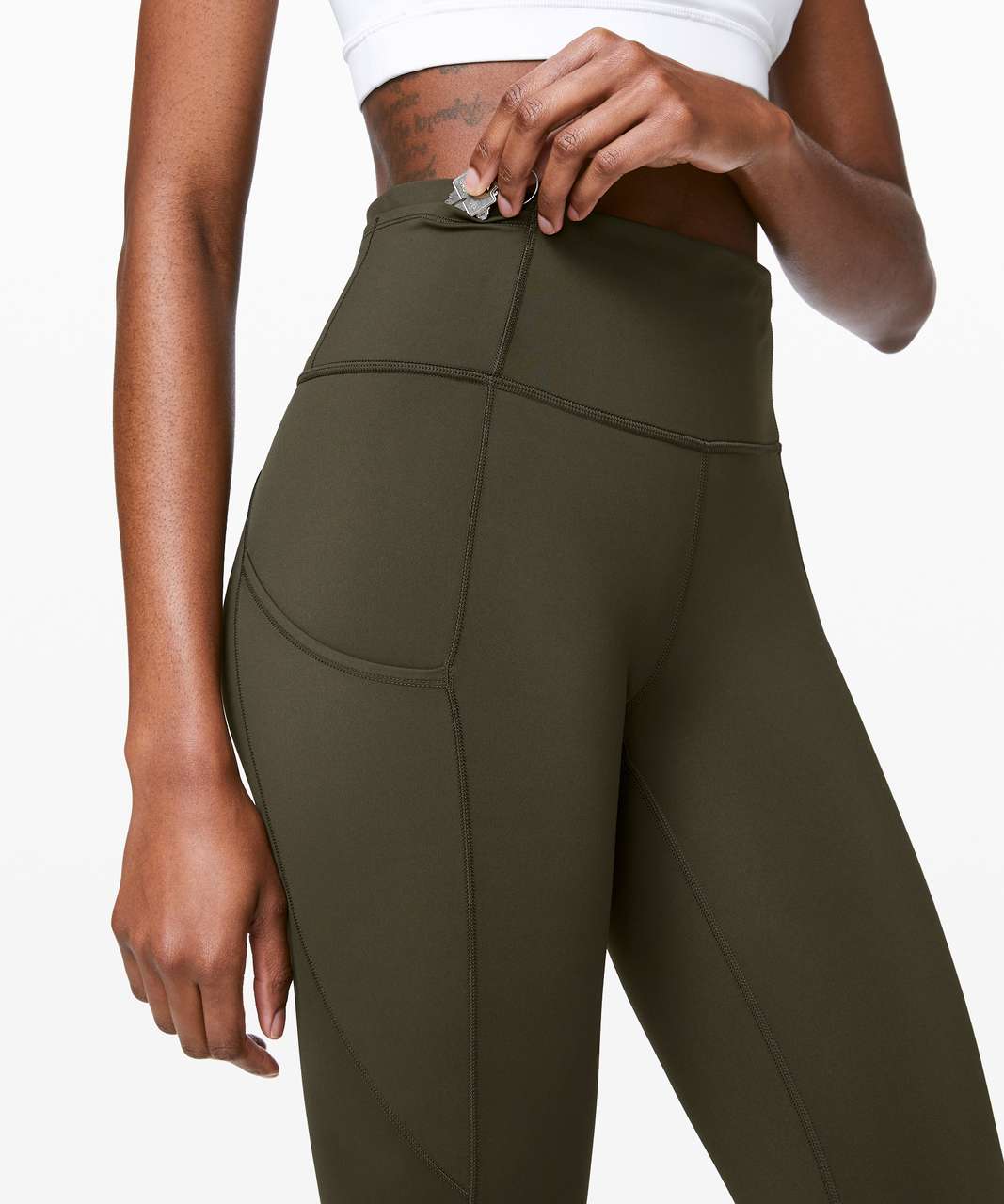 Lululemon Fast Free High Rise Crop 23 DARK OLIVE Nulux Fabric Size 0