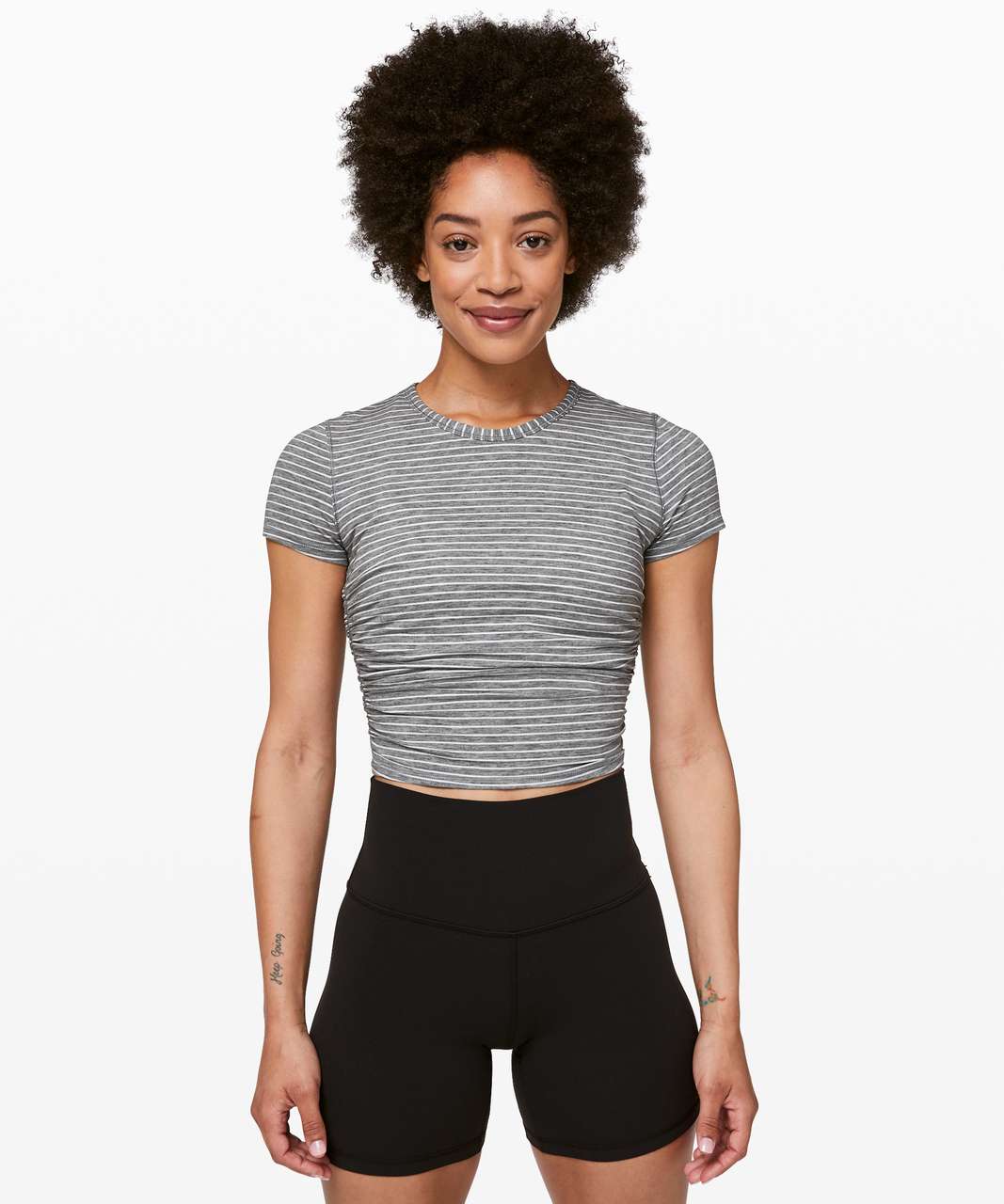 Lululemon All It Takes Short Sleeve - Modern Stripe Heathered Medium Grey White