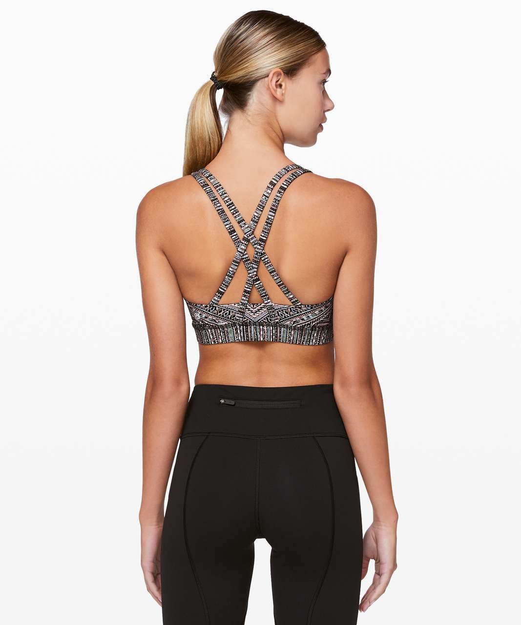 Lululemon Energy Bra - Tribal Pace Energy Bra White Black - lulu fanatics