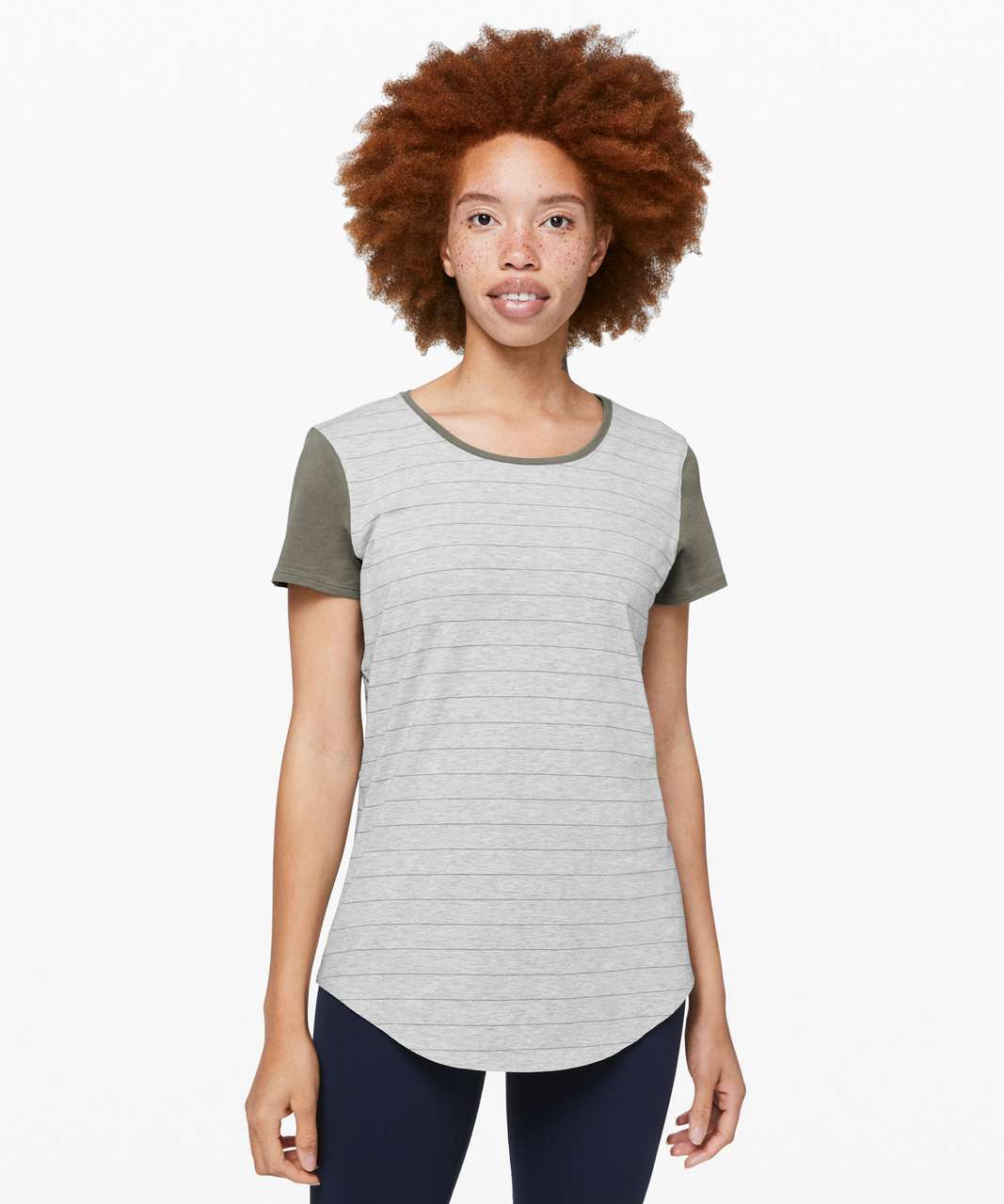 Lululemon Love Crew III - Short Serve Stripe Heathered Core Light Grey Grey Sage