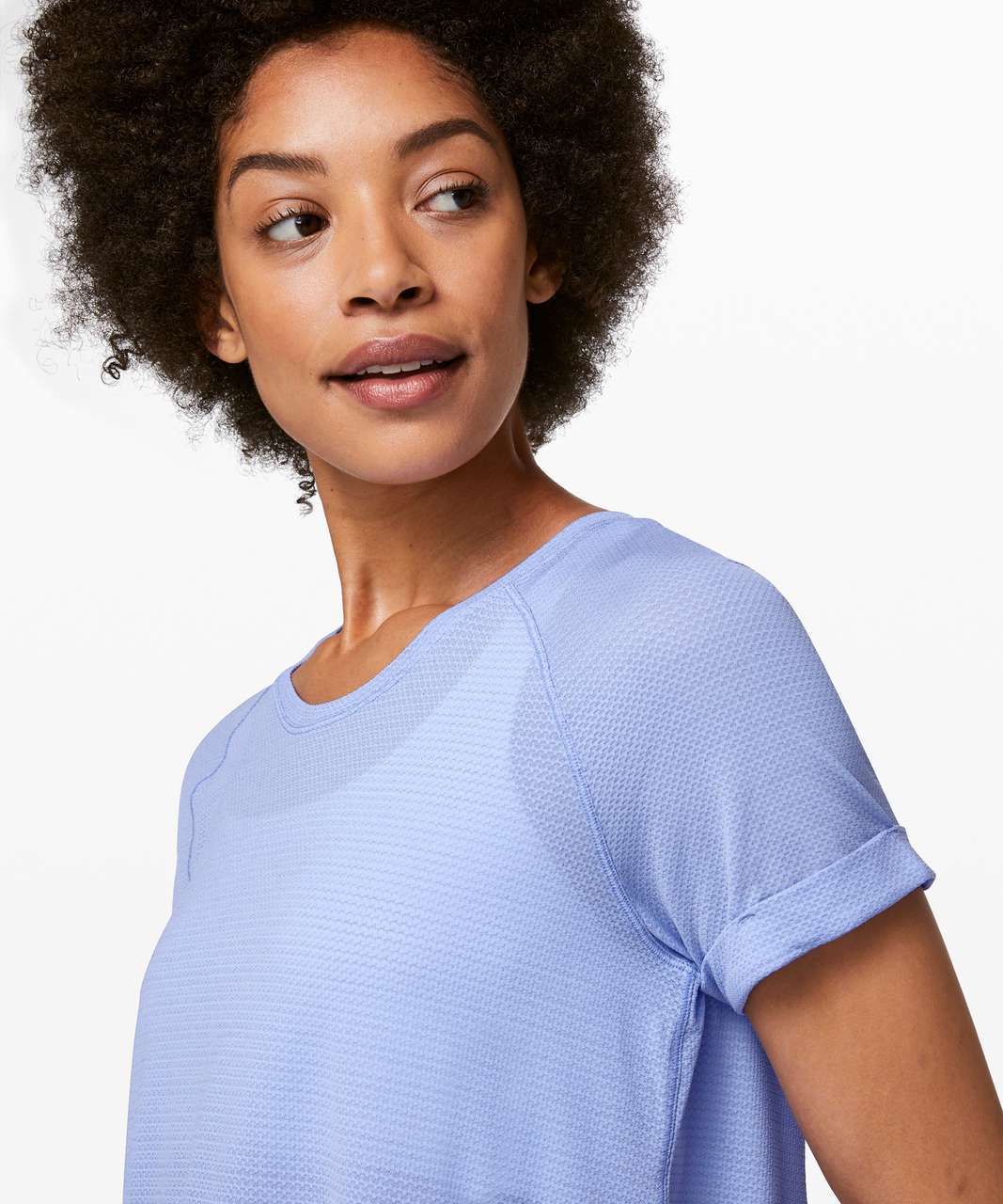 Lululemon Open Up Tie Back Tee - Black / Hydrangea Blue