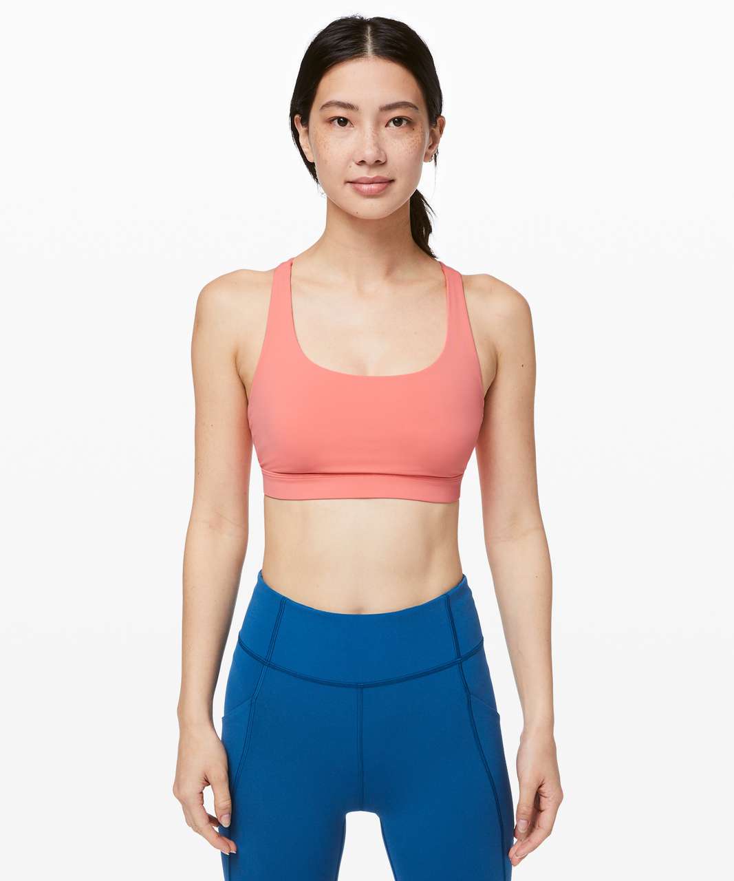 Lululemon Energy Strappy Sports Bra 10 Heathered Slate Gray/Coral