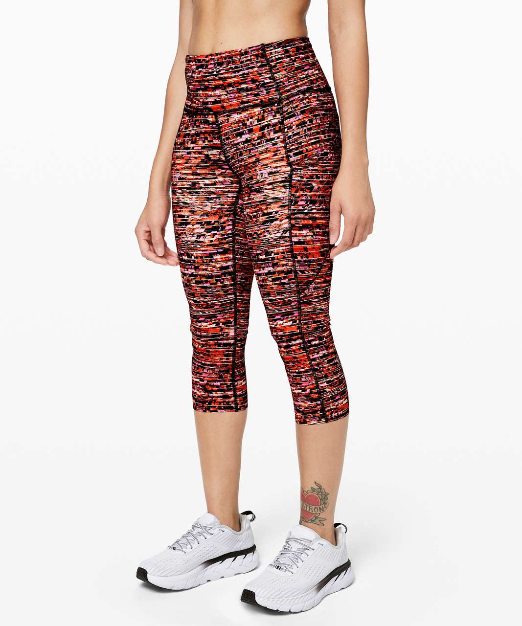 Lululemon Zip The Line High-Rise Crop Leggings Mesh Maroon Orange Pants  Running