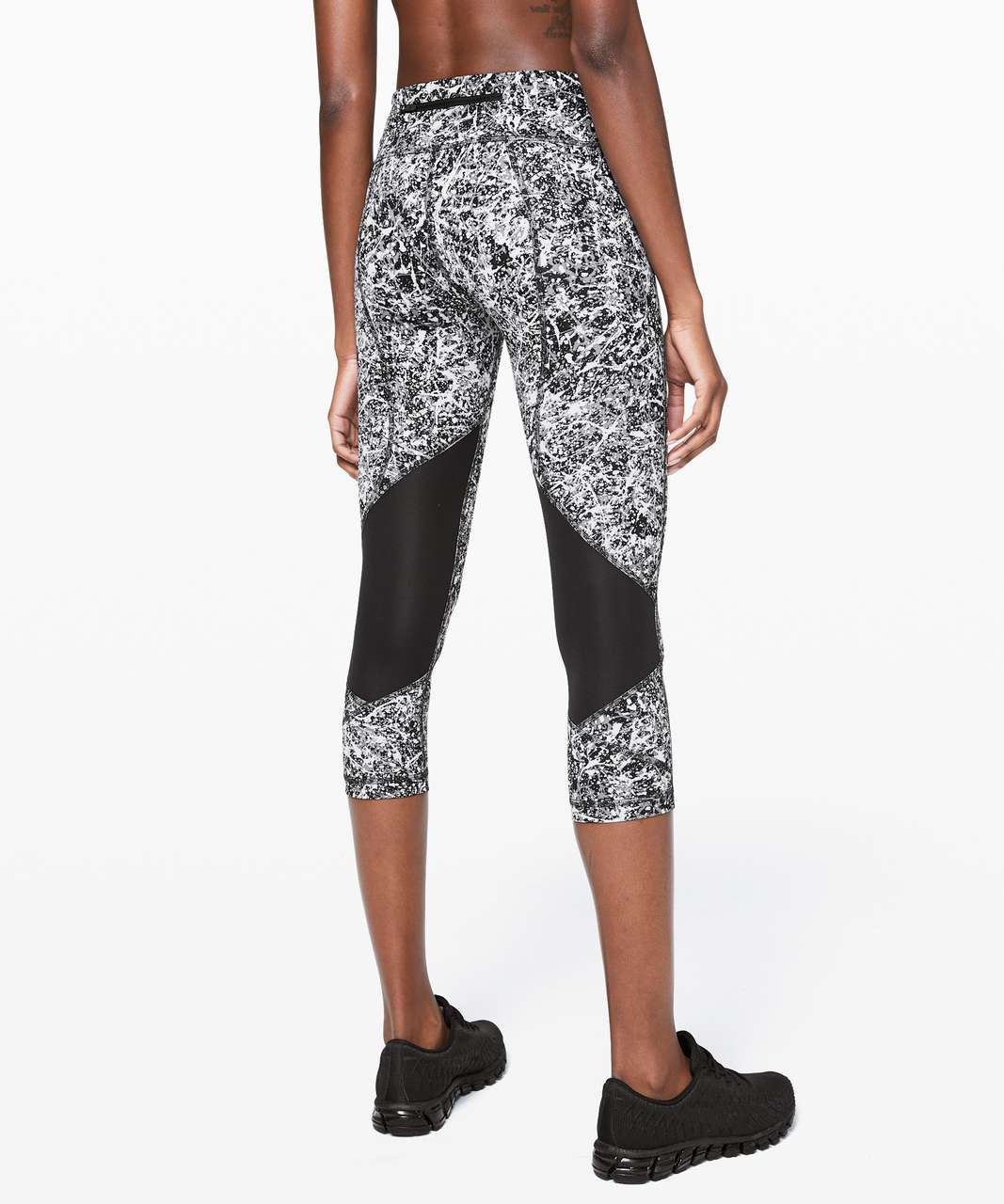 Lululemon Pace Rival Crop Cropped Leggings Paint Splatter White Black Mesh  Sz 4