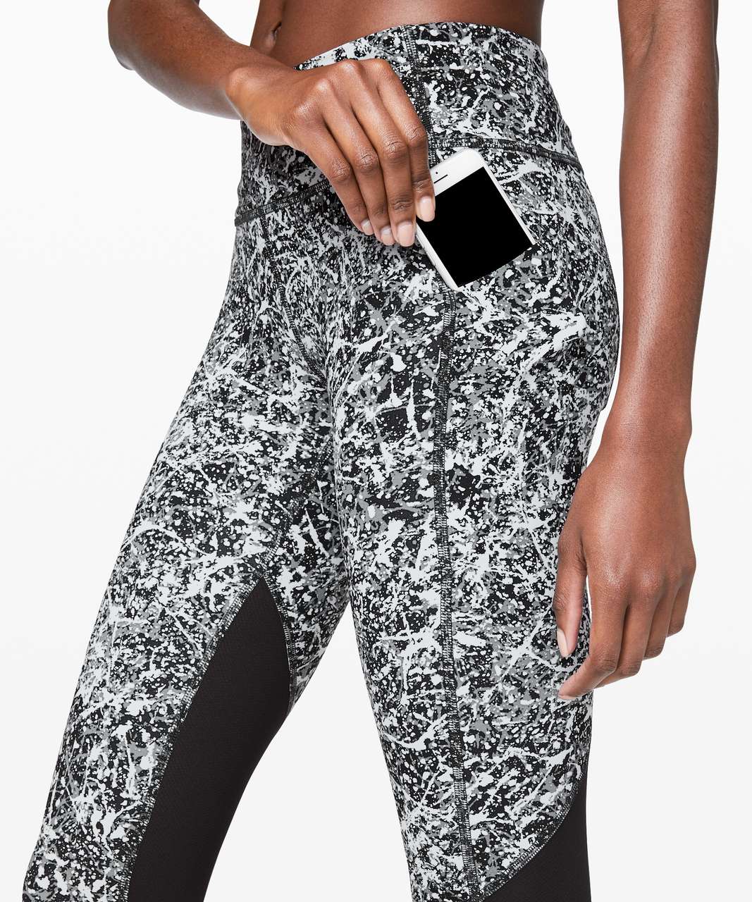 Lululemon Pace Rival Crop Cropped Leggings Paint Splatter White Black Mesh  Sz 4