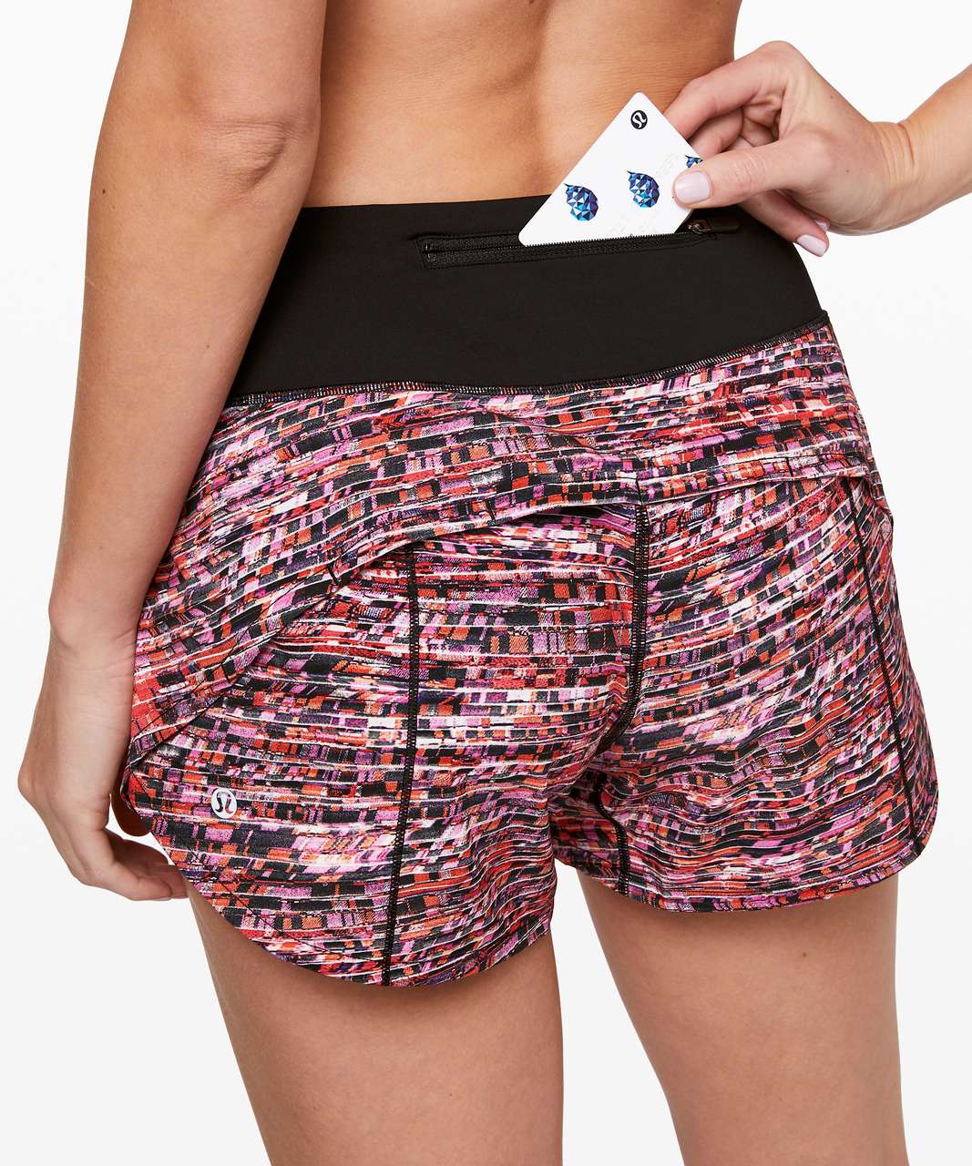 Lululemon Speed Up Short Long *4" Updated Fit - Flash Pleat Orange Multi / Black