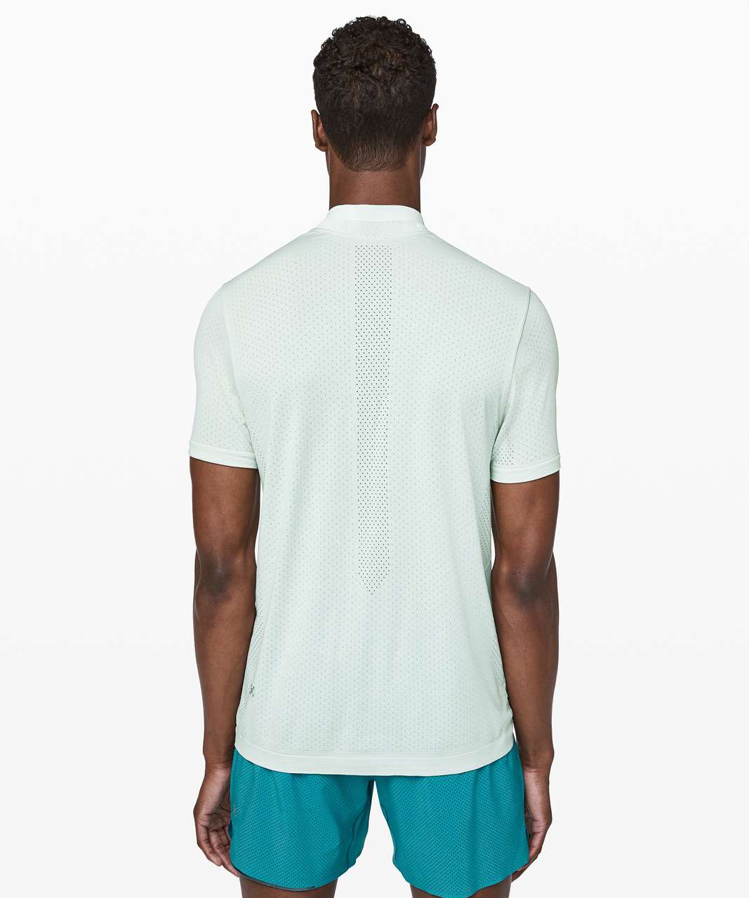 Lululemon Metal Vent Tech Surge Short Sleeve 1/2 Zip - Ocean Mist / White