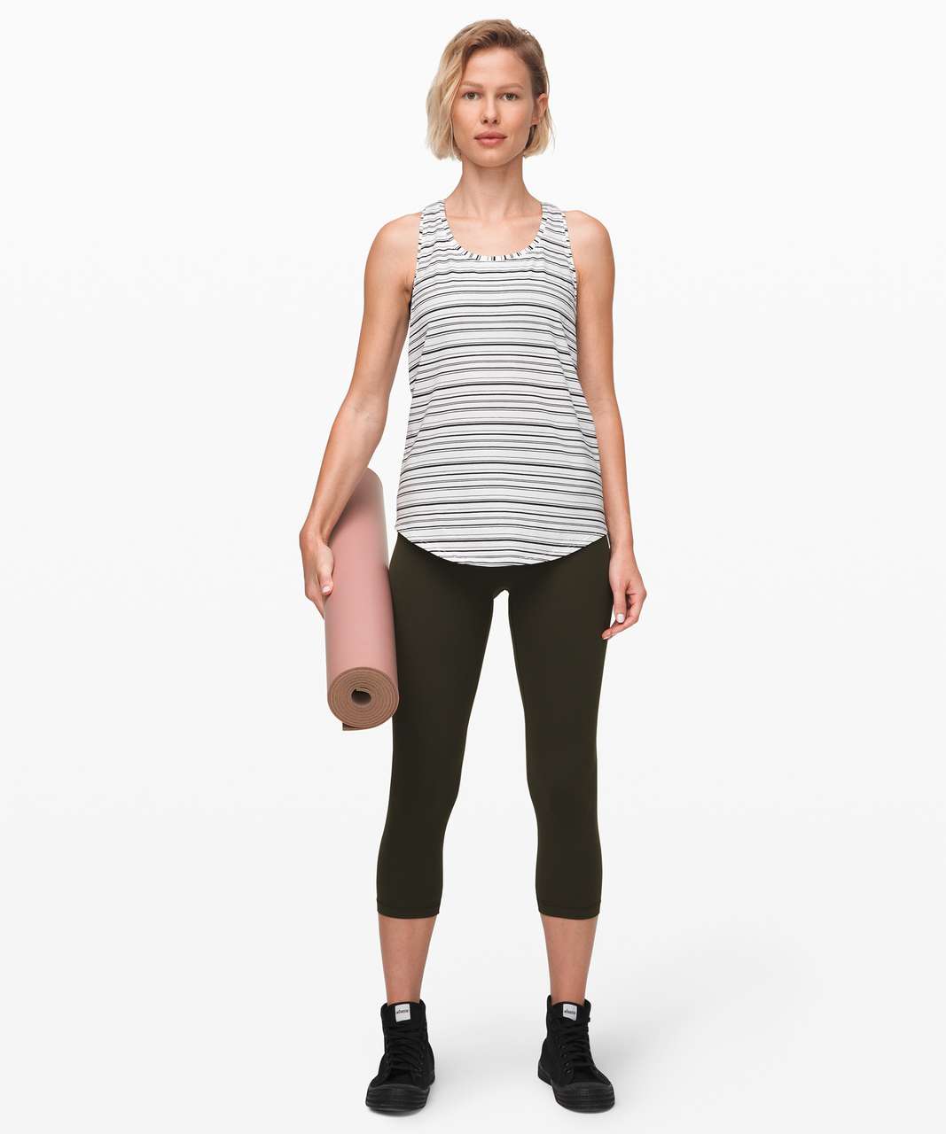 Lululemon Love Tank *Pleated - Cut Back Stripe White Black