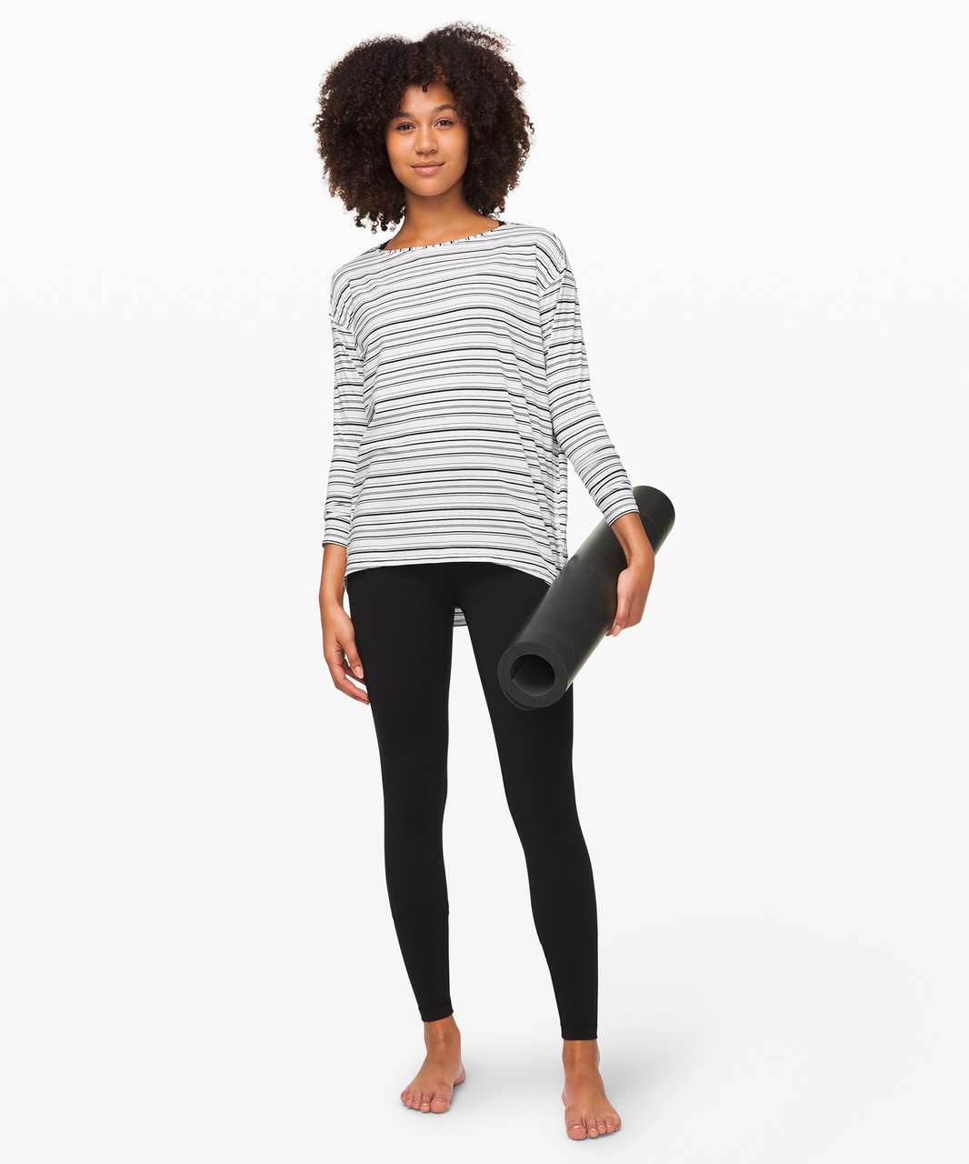 Lululemon Back In Action Long Sleeve - Cut Back Stripe White Black