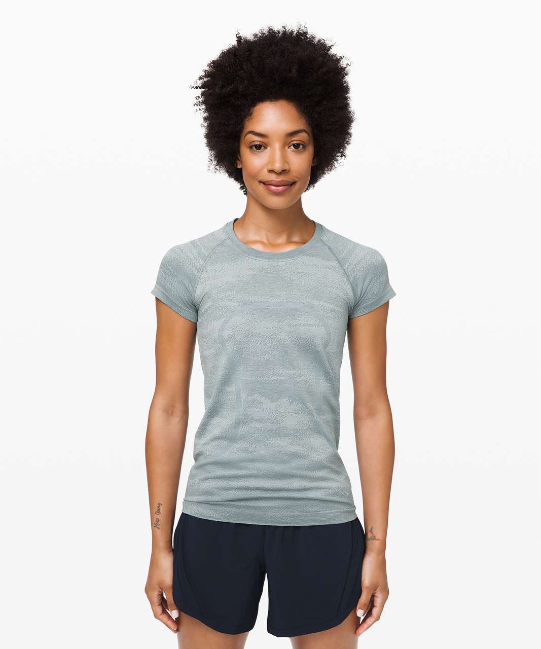 Lululemon Swiftly Speed Short Sleeve - Aqua Smoke / White / Cadet Blue / Smokey