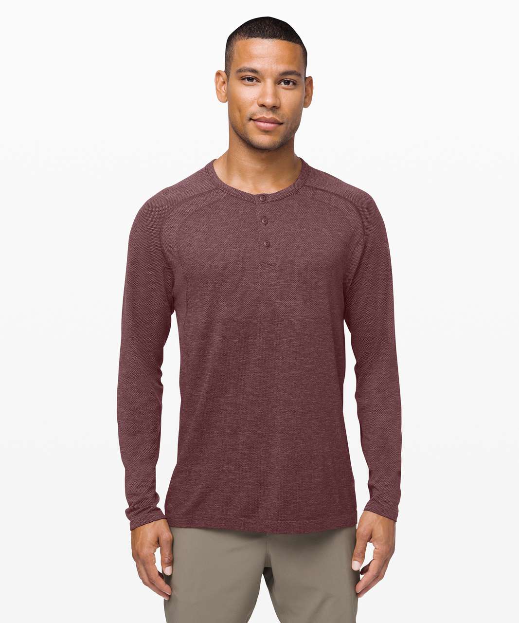 Lululemon Metal Vent Tech Long Sleeve Henley 2.0 - Red Dust / Arctic Plum