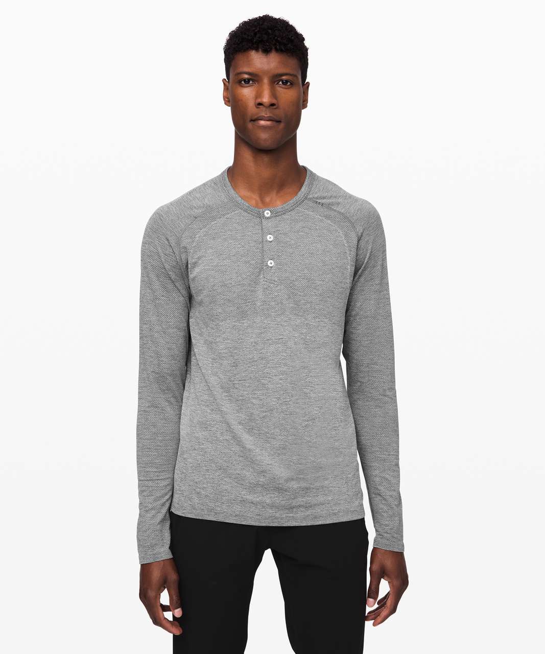 Cropped Henley long sleeve in Heathered Asphalt Grey/White (4) and